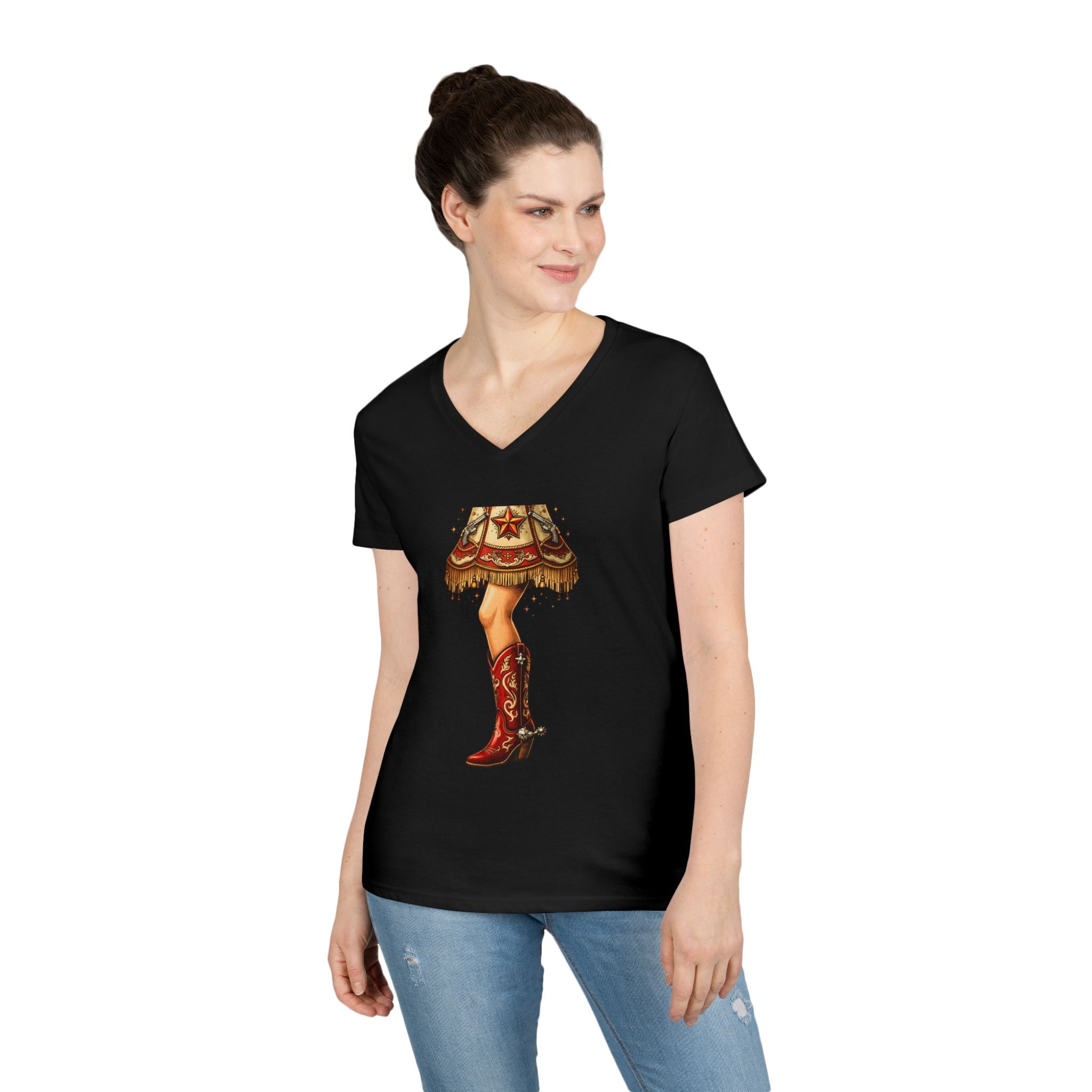 Vintage Cowgirl Boots V-Neck T-Shirt — Retro Western Ladies' Tee