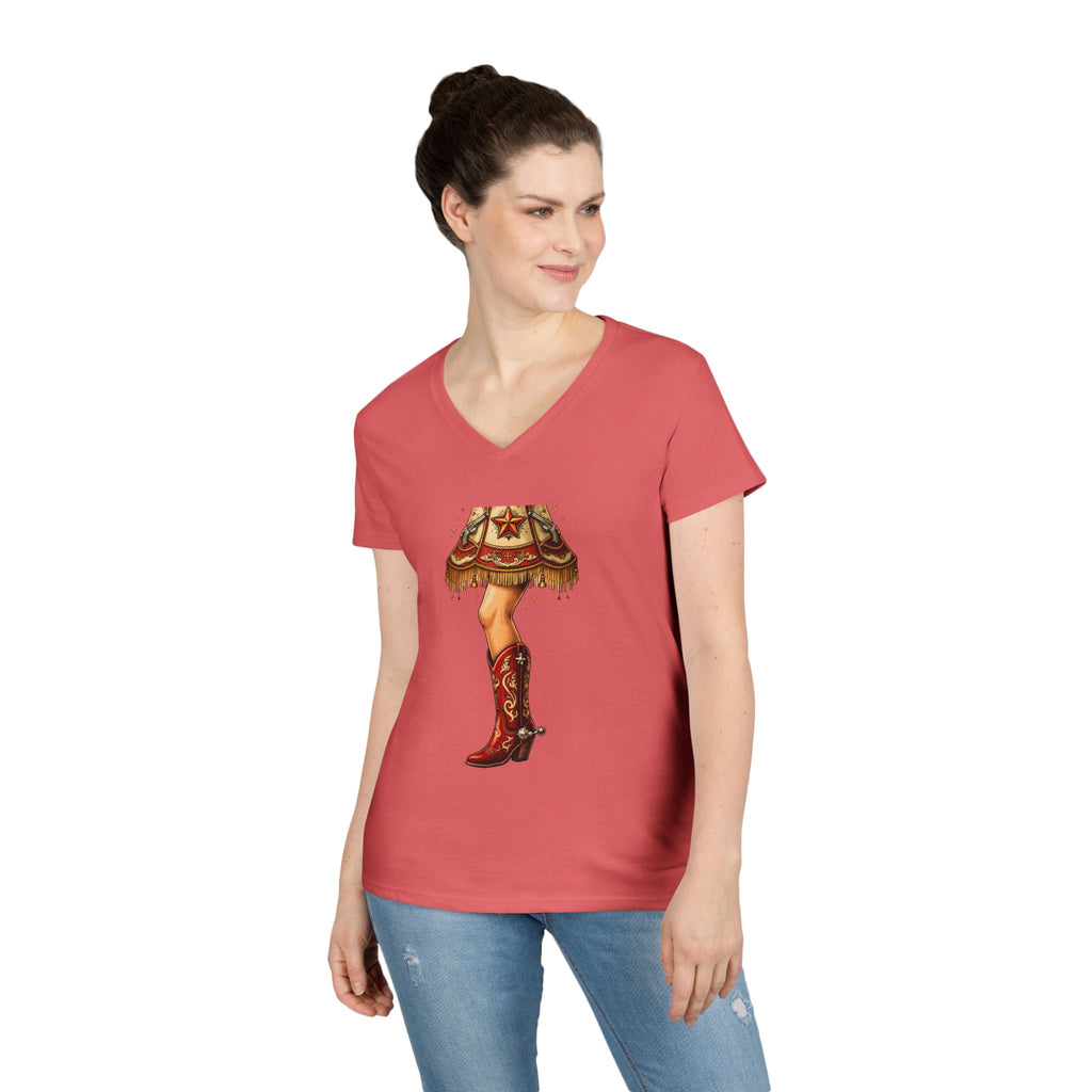 Vintage Cowgirl Boots V-Neck T-Shirt — Retro Western Ladies' Tee