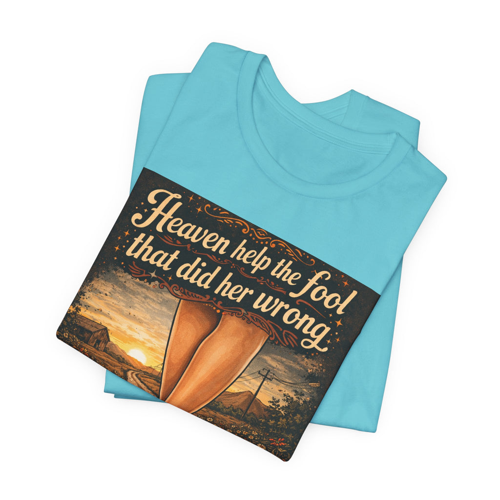 Heaven Help the Fool Graphic Tee — Retro Sunset Pinup Legs Shirt