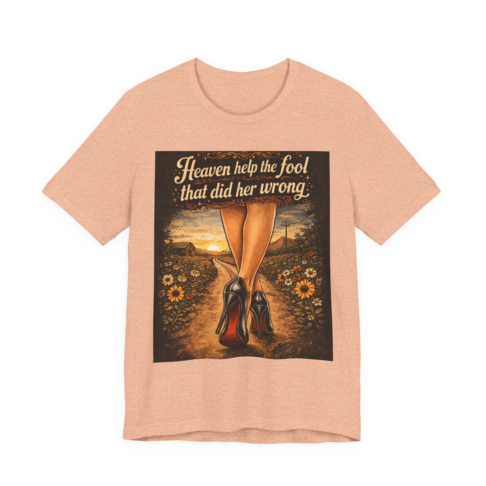 Heaven Help the Fool Graphic Tee — Retro Sunset Pinup Legs Shirt