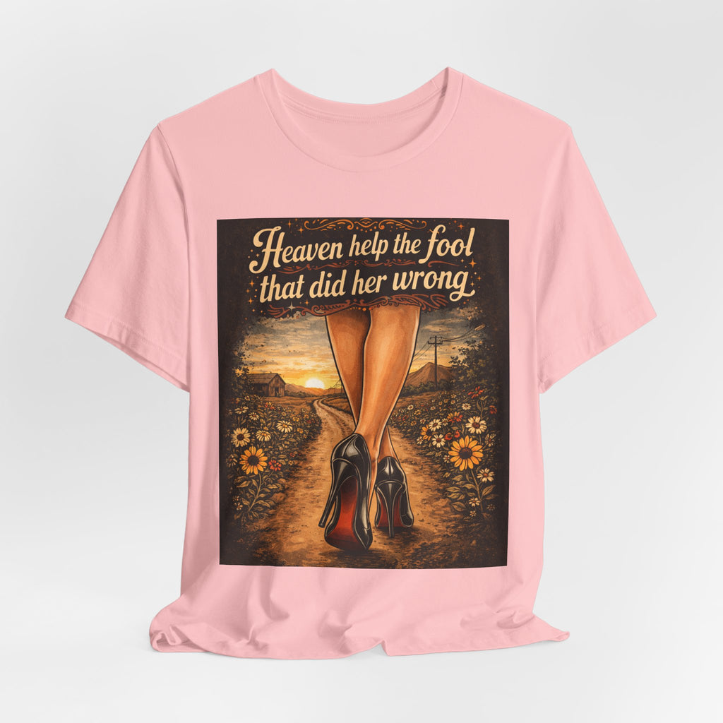 Heaven Help the Fool Graphic Tee — Retro Sunset Pinup Legs Shirt
