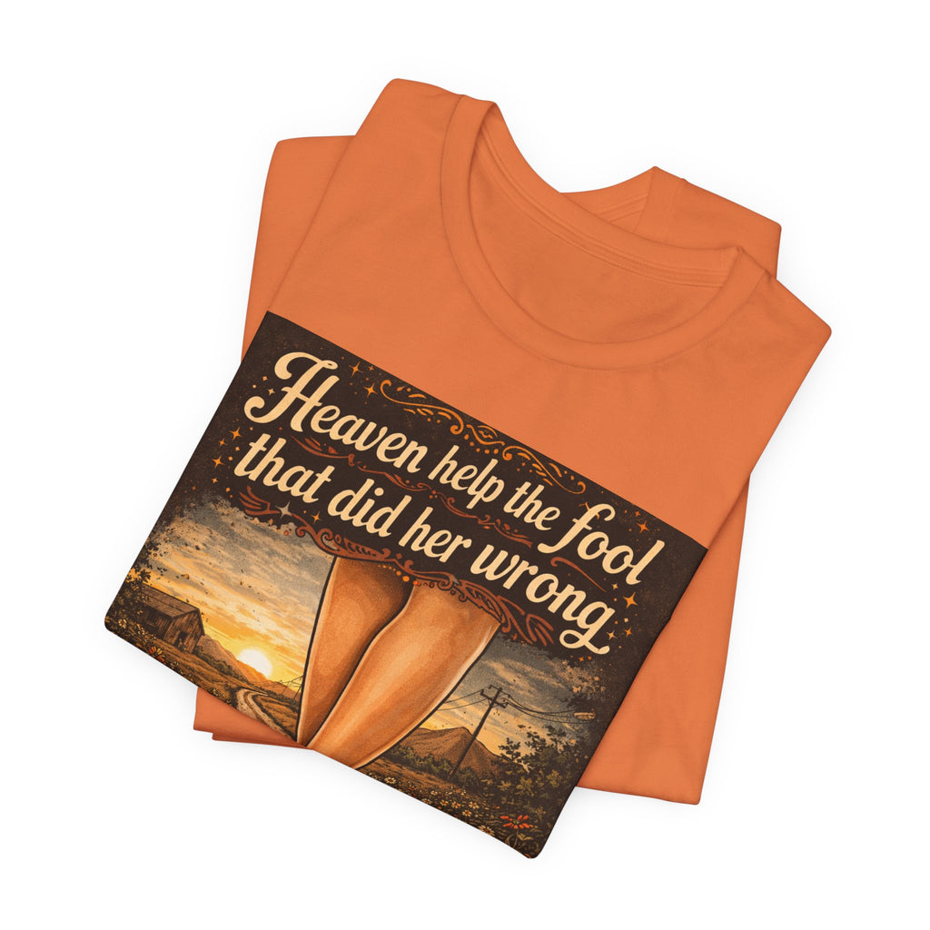 Heaven Help the Fool Graphic Tee — Retro Sunset Pinup Legs Shirt