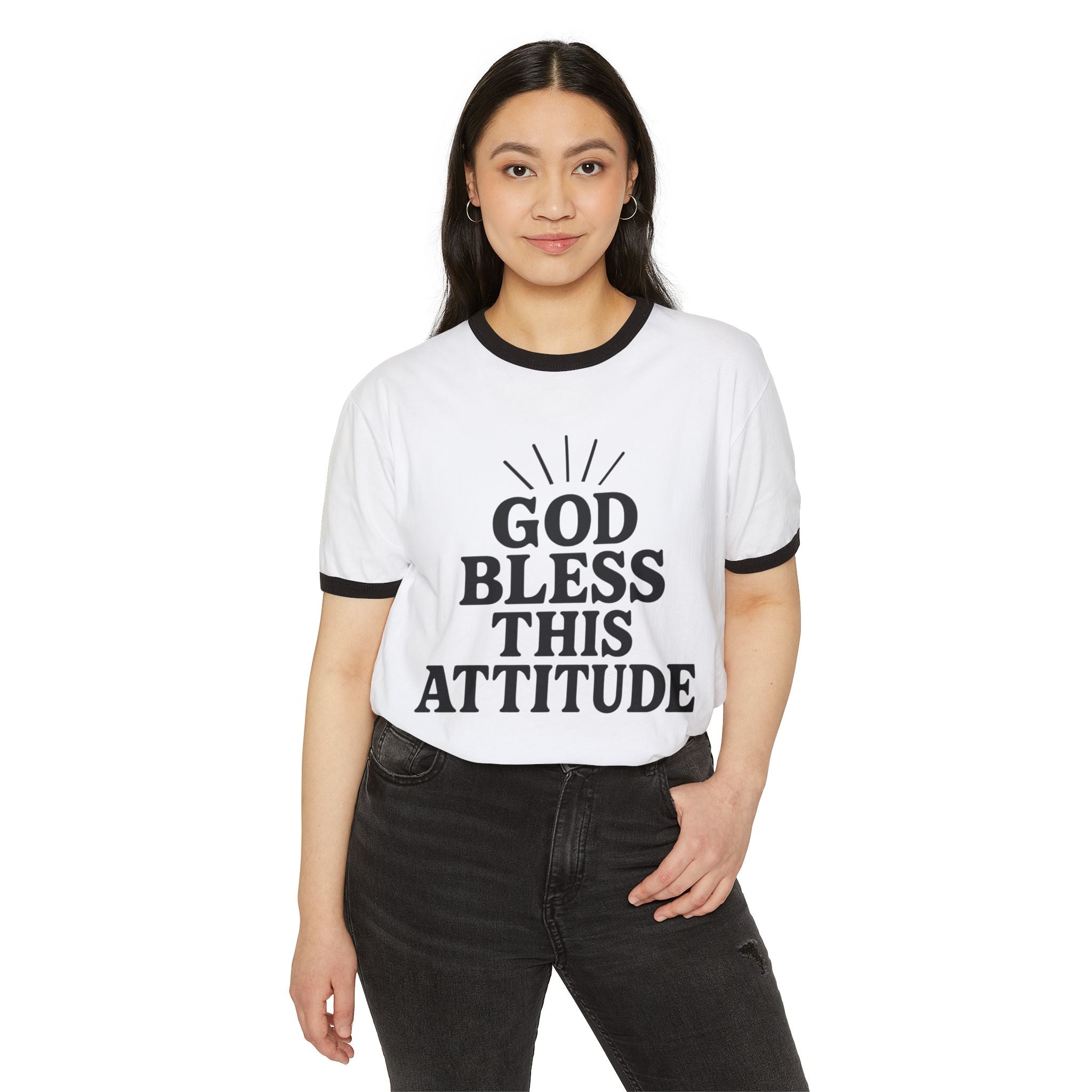 God Bless This Attitude Ringer Tee - Funny Faith Graphic T-Shirt