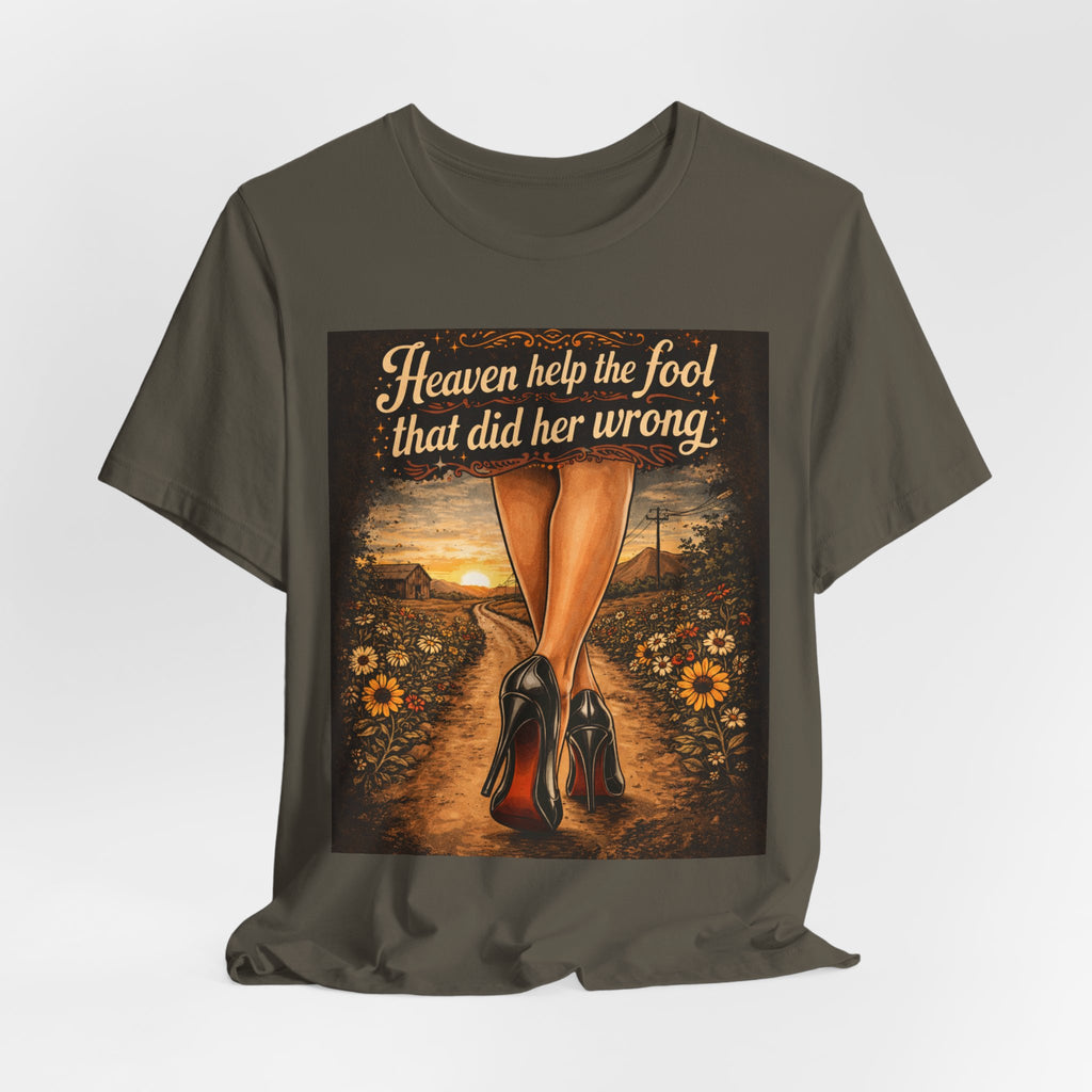 Heaven Help the Fool Graphic Tee — Retro Sunset Pinup Legs Shirt