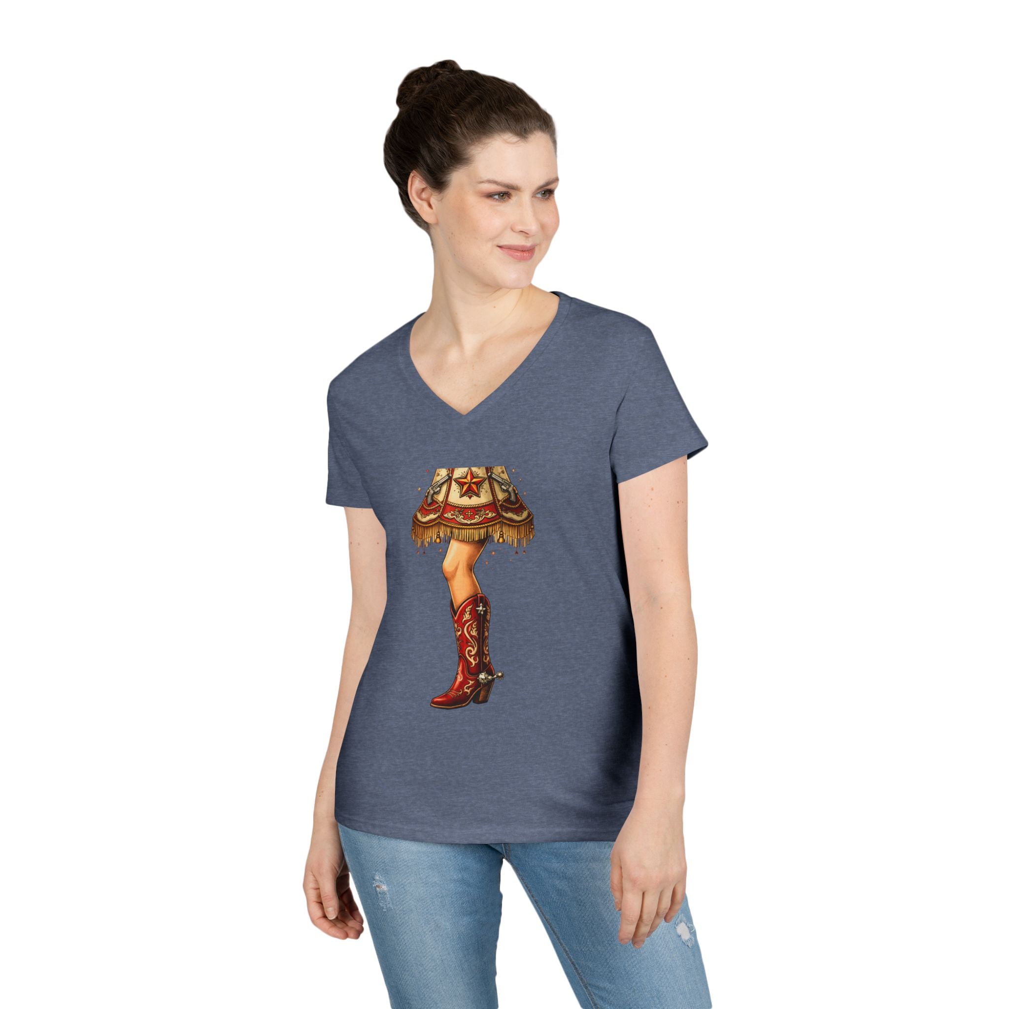 Vintage Cowgirl Boots V-Neck T-Shirt — Retro Western Ladies' Tee