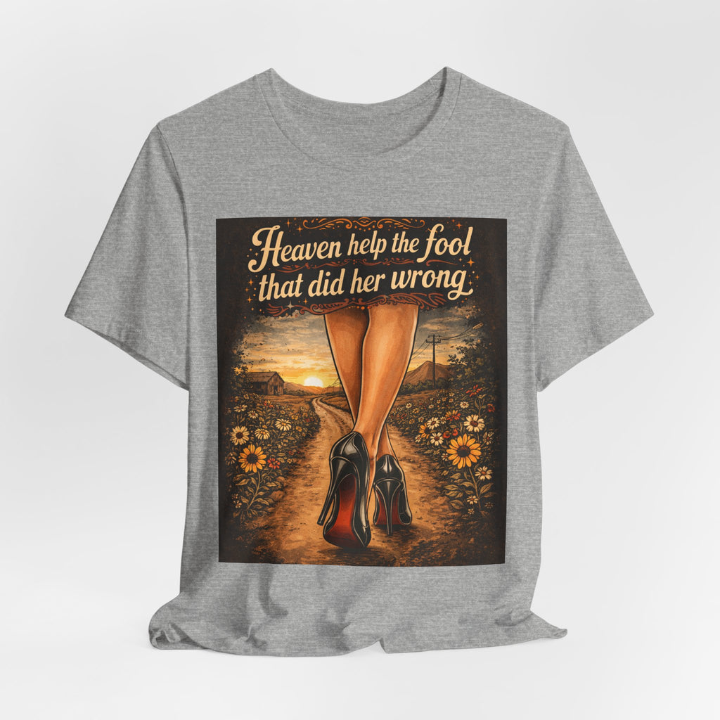 Heaven Help the Fool Graphic Tee — Retro Sunset Pinup Legs Shirt