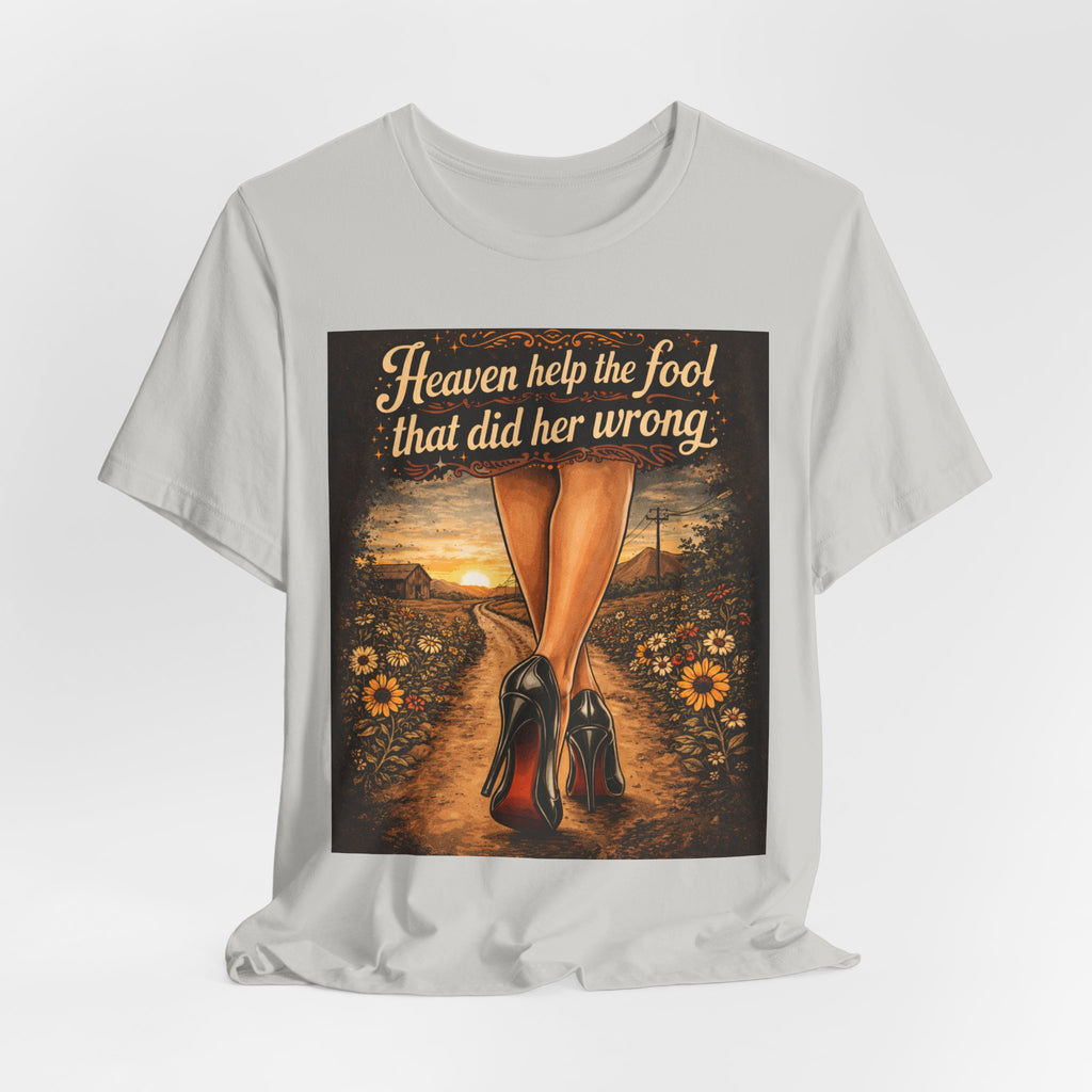 Heaven Help the Fool Graphic Tee — Retro Sunset Pinup Legs Shirt