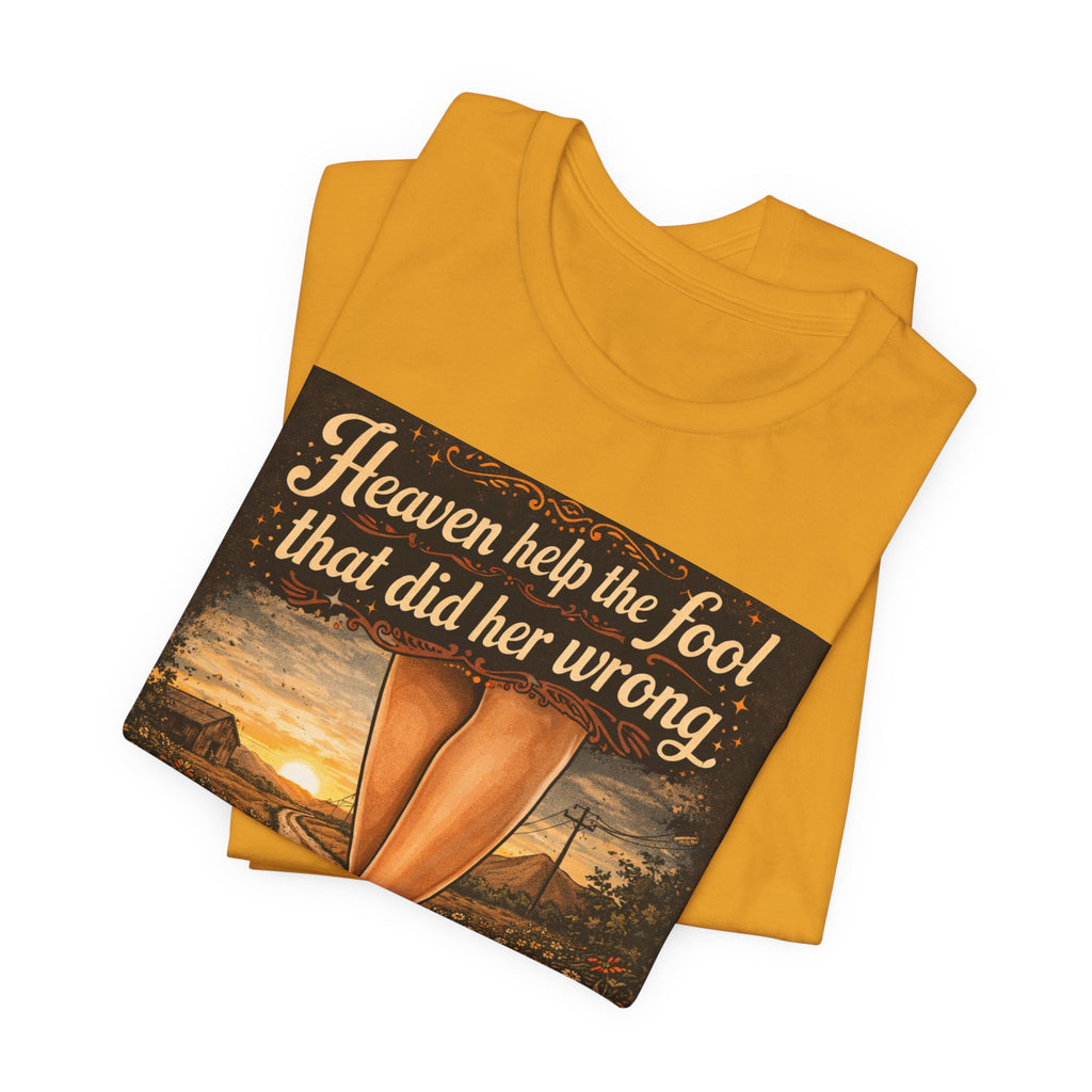 Heaven Help the Fool Graphic Tee — Retro Sunset Pinup Legs Shirt