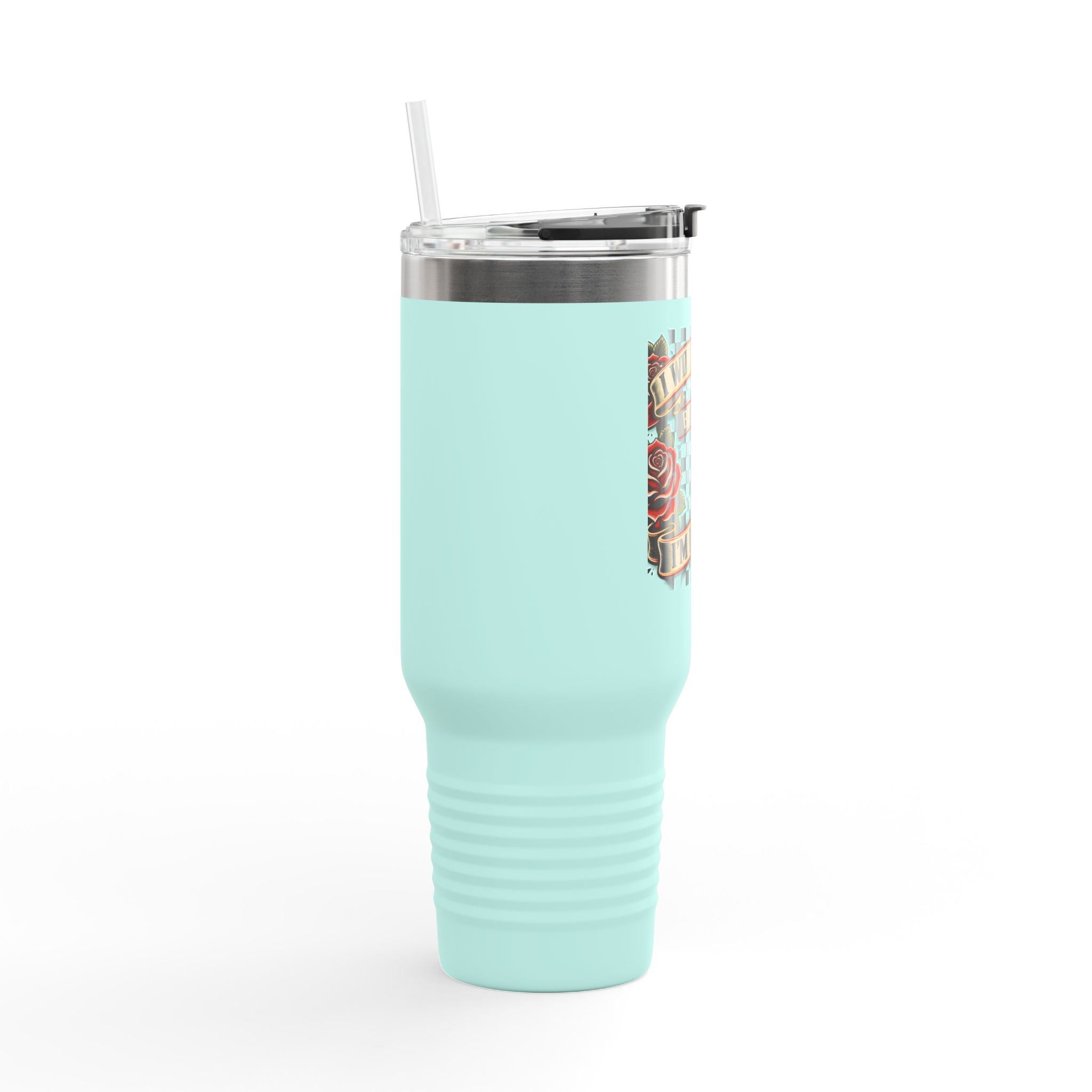 40oz Insulated Travel Mug — "I Will Succeed Because I'm Insane" Tattoo-Style Design