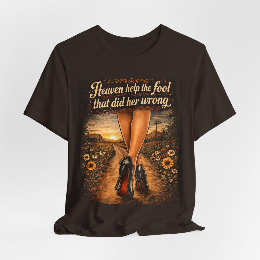 Heaven Help the Fool Graphic Tee — Retro Sunset Pinup Legs Shirt