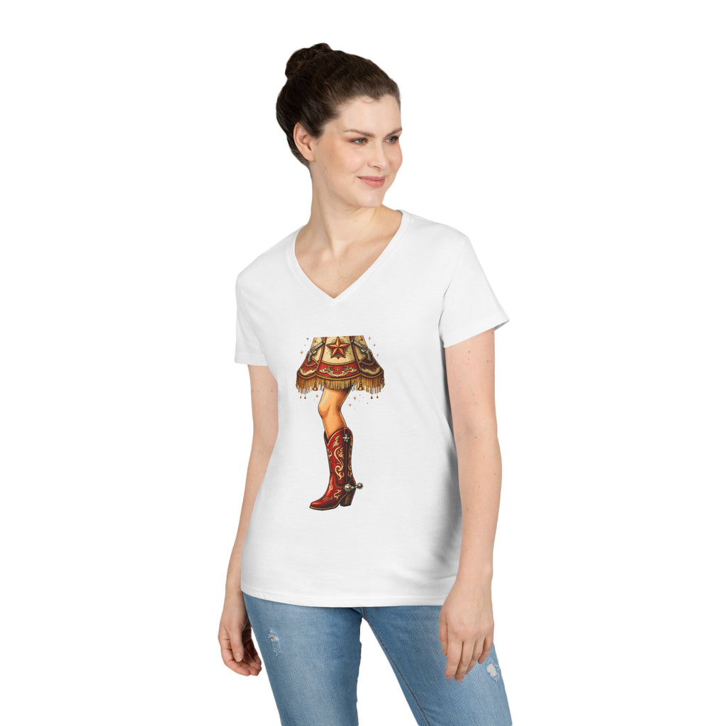 Vintage Cowgirl Boots V-Neck T-Shirt — Retro Western Ladies' Tee