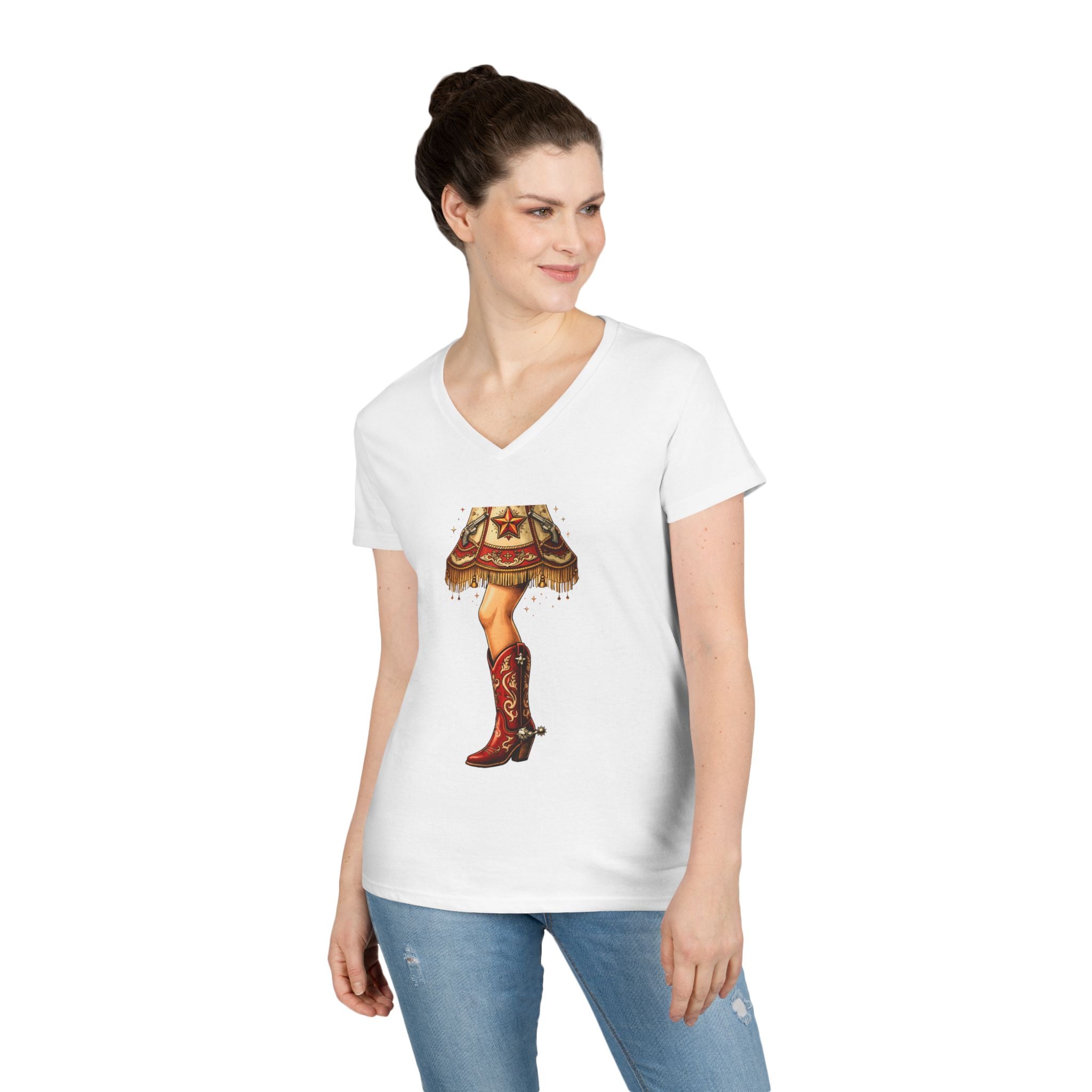 Vintage Cowgirl Boots V-Neck T-Shirt — Retro Western Ladies' Tee