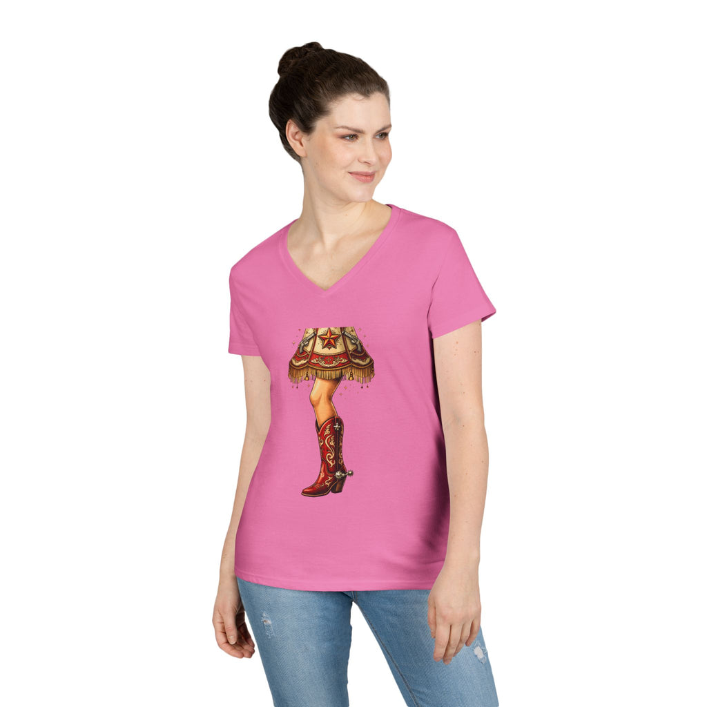 Vintage Cowgirl Boots V-Neck T-Shirt — Retro Western Ladies' Tee