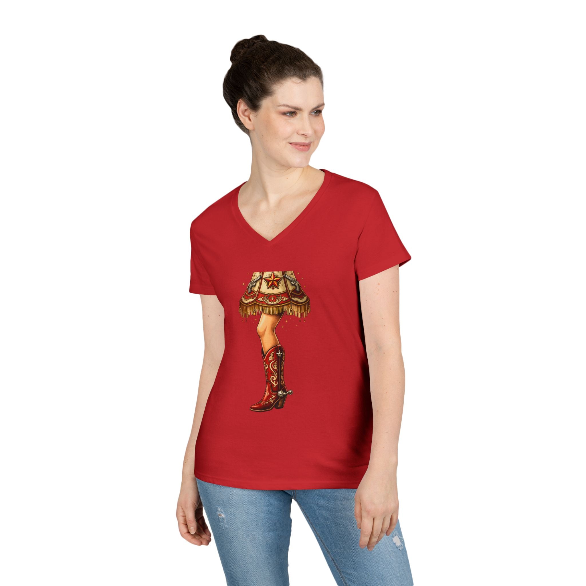 Vintage Cowgirl Boots V-Neck T-Shirt — Retro Western Ladies' Tee