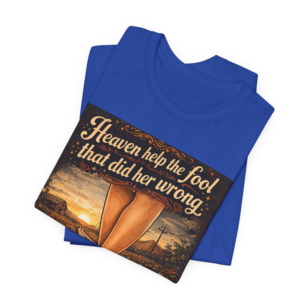 Heaven Help the Fool Graphic Tee — Retro Sunset Pinup Legs Shirt
