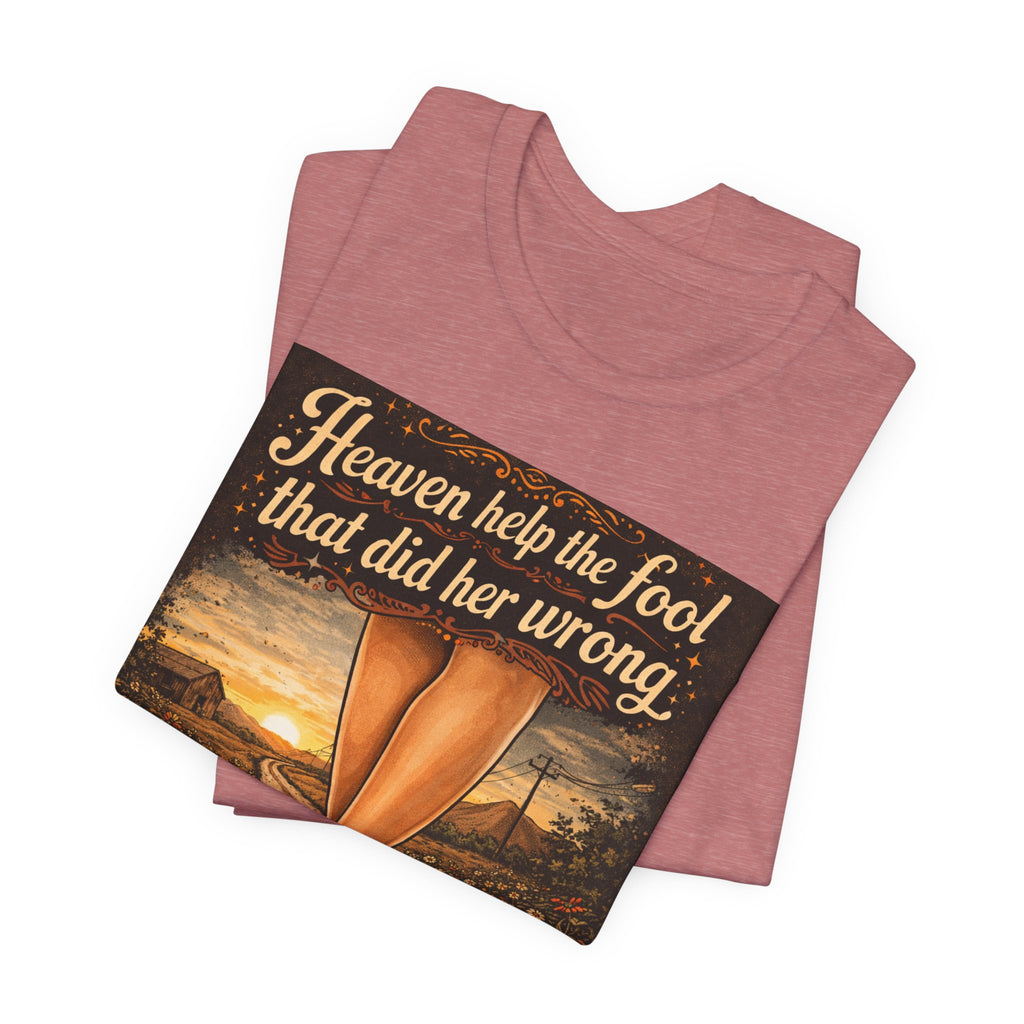 Heaven Help the Fool Graphic Tee — Retro Sunset Pinup Legs Shirt