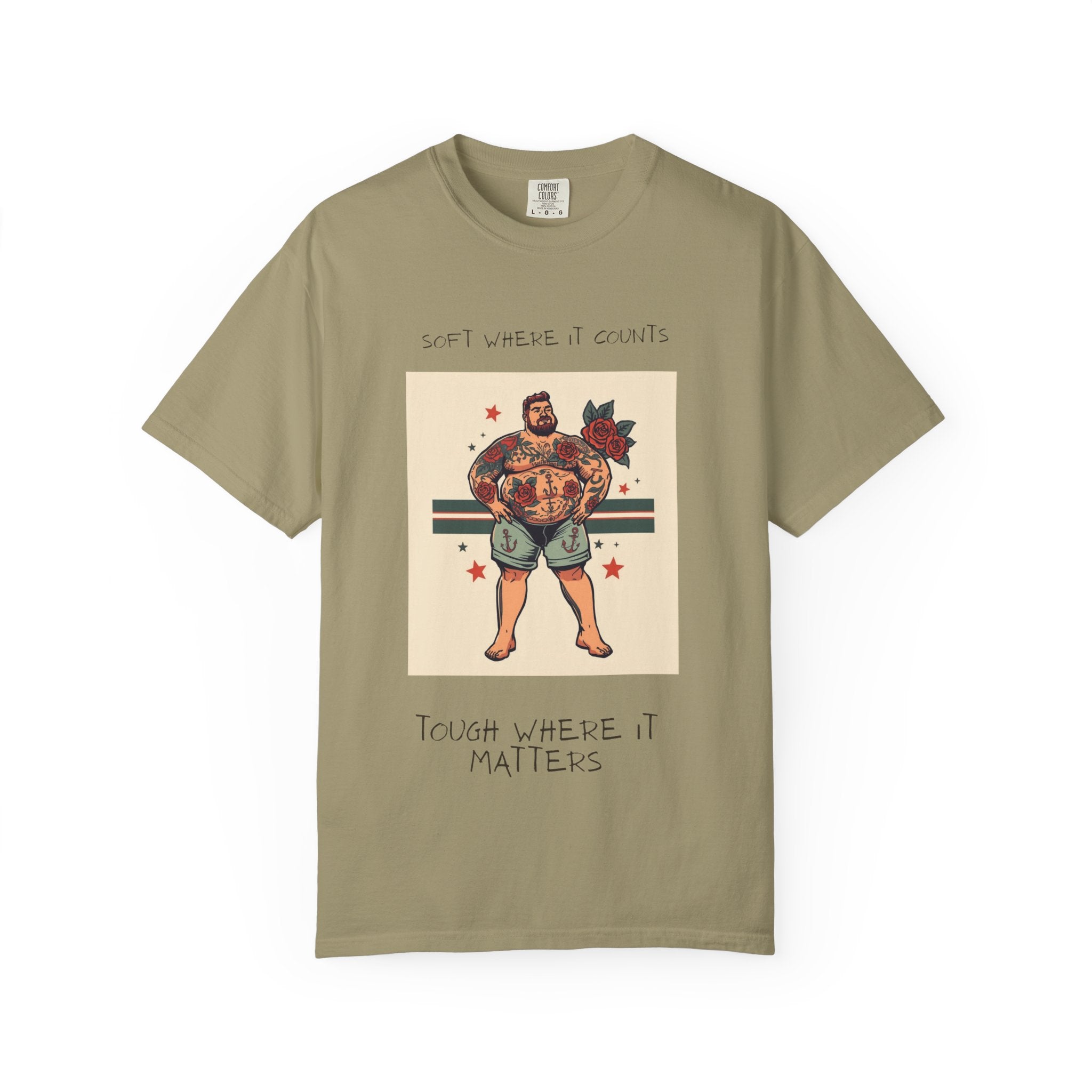 Men's 'Touch Where It Matters' Graphic T-Shirt – Funny Tattooed Strongman Design