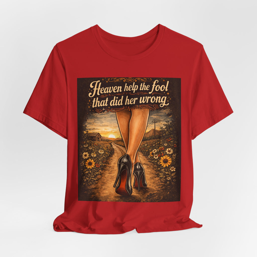 Heaven Help the Fool Graphic Tee — Retro Sunset Pinup Legs Shirt