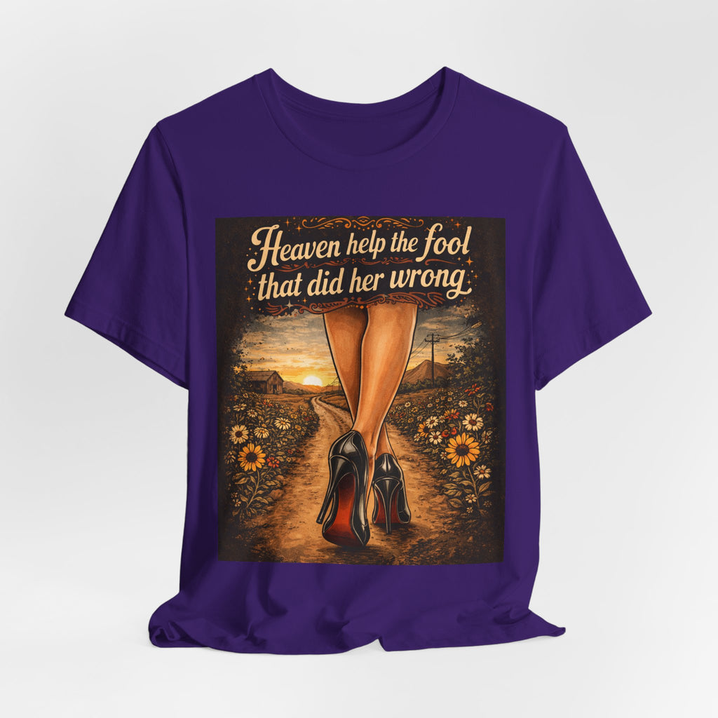 Heaven Help the Fool Graphic Tee — Retro Sunset Pinup Legs Shirt