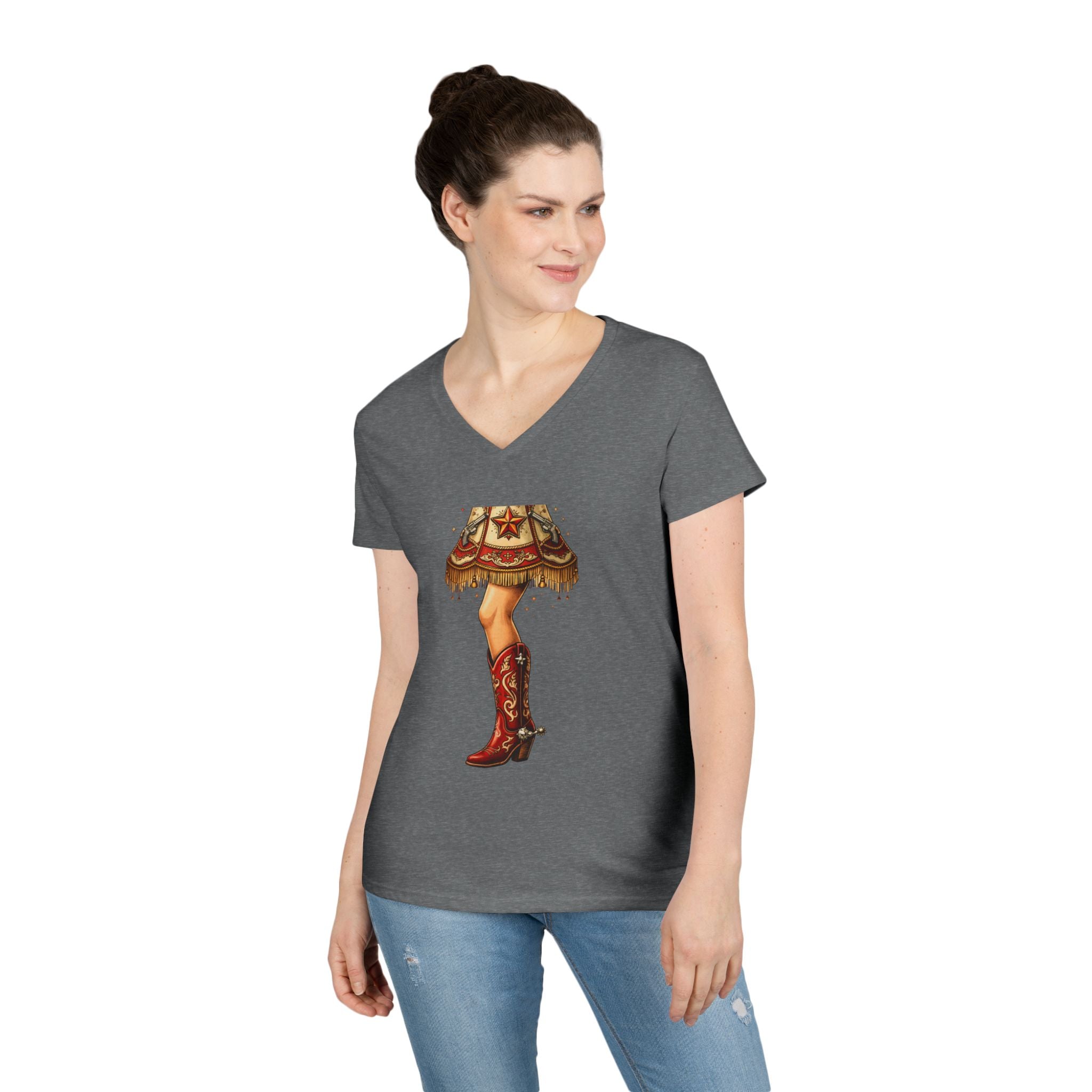 Vintage Cowgirl Boots V-Neck T-Shirt — Retro Western Ladies' Tee