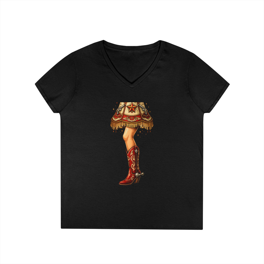 Vintage Cowgirl Boots V-Neck T-Shirt — Retro Western Ladies' Tee