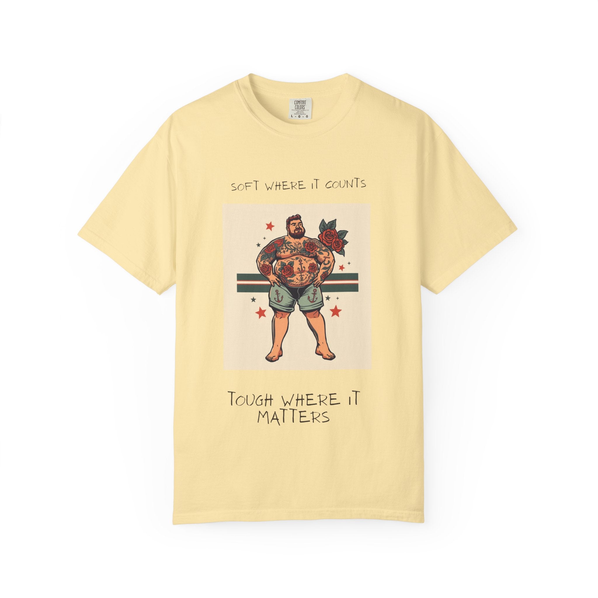 Men's 'Touch Where It Matters' Graphic T-Shirt – Funny Tattooed Strongman Design