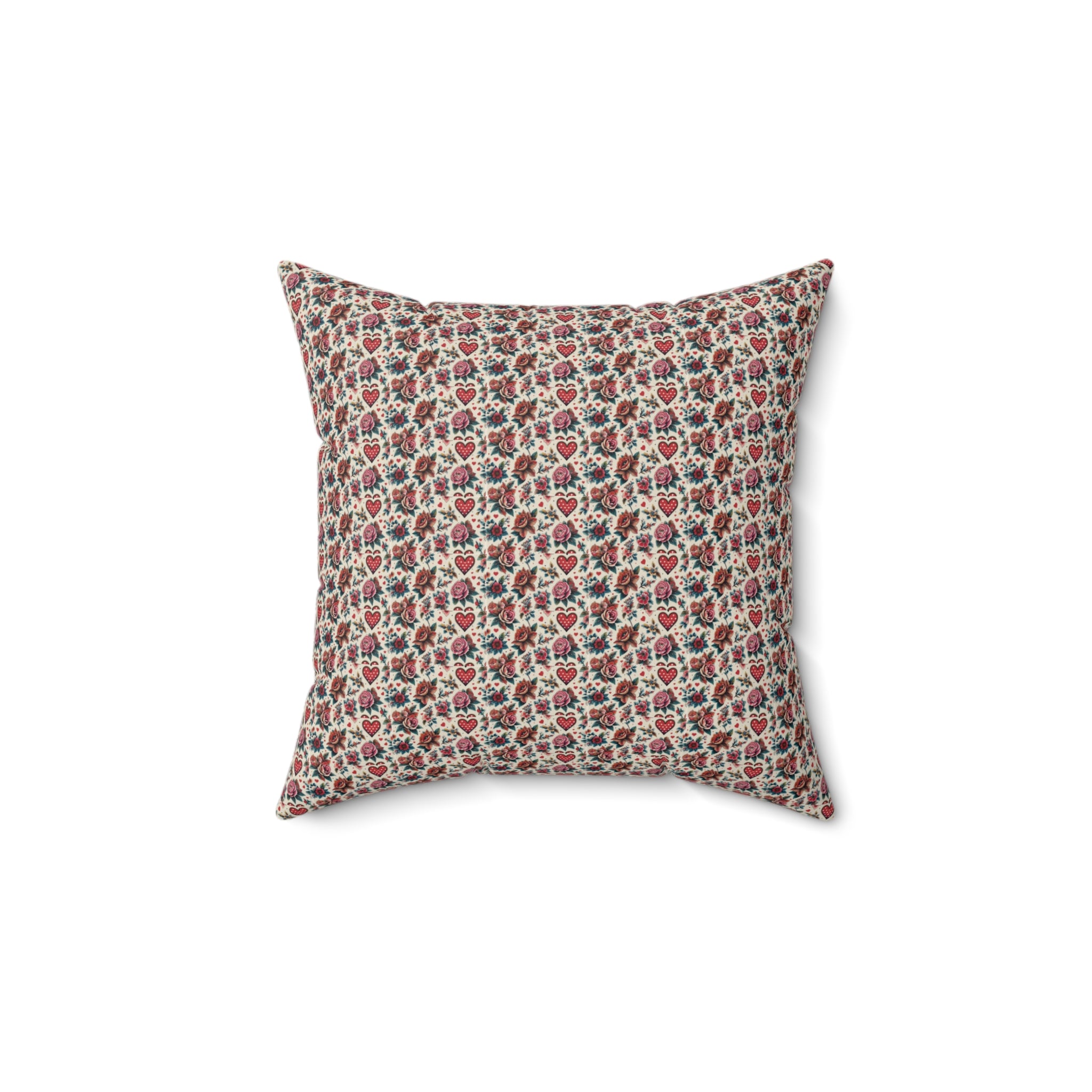 Faux Suede Square Pillow — Vintage Floral Tile Pattern Decorative Throw Pillow