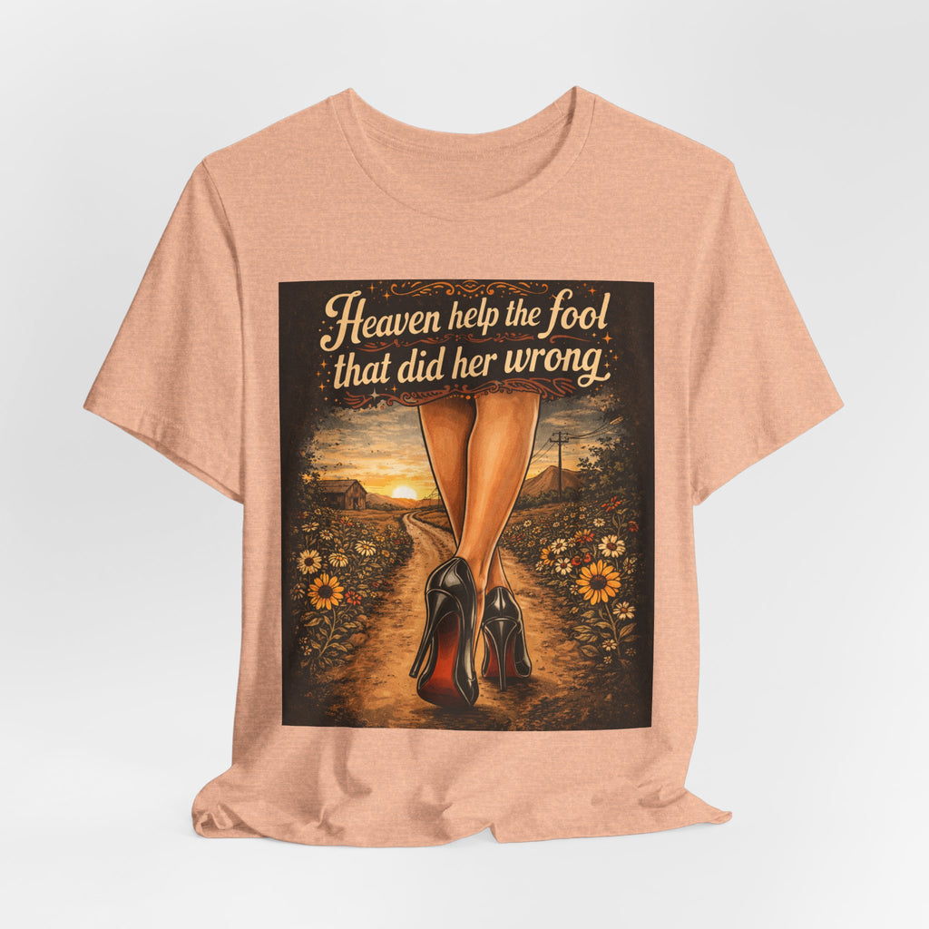 Heaven Help the Fool Graphic Tee — Retro Sunset Pinup Legs Shirt