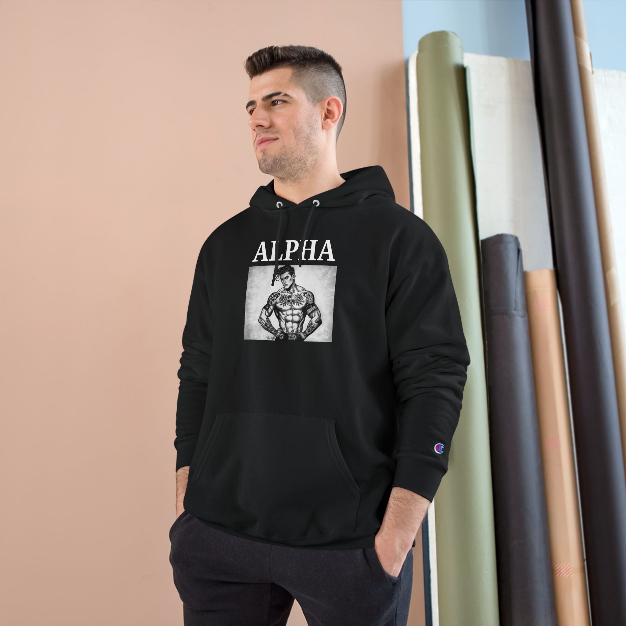 Alpha Champion Hoodie — Vintage Muscle Graphic Pullover