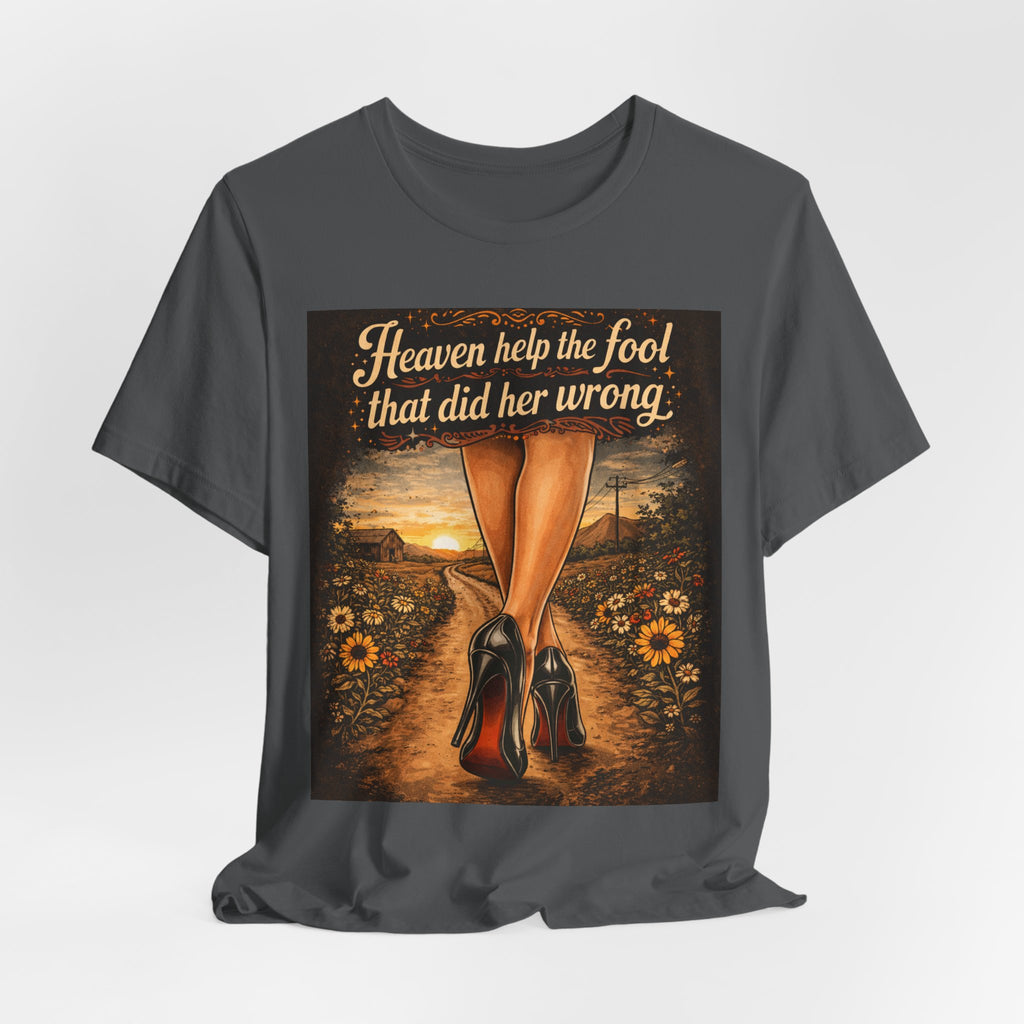 Heaven Help the Fool Graphic Tee — Retro Sunset Pinup Legs Shirt