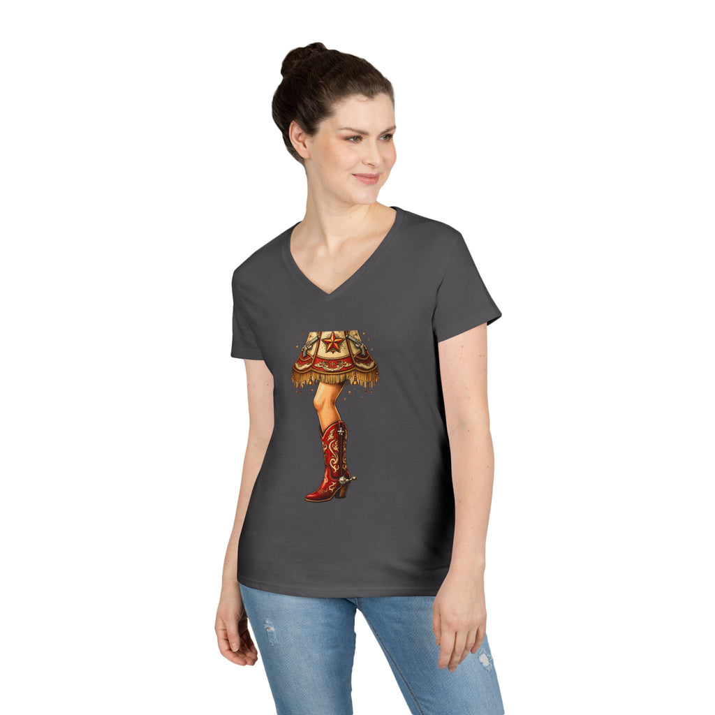 Vintage Cowgirl Boots V-Neck T-Shirt — Retro Western Ladies' Tee