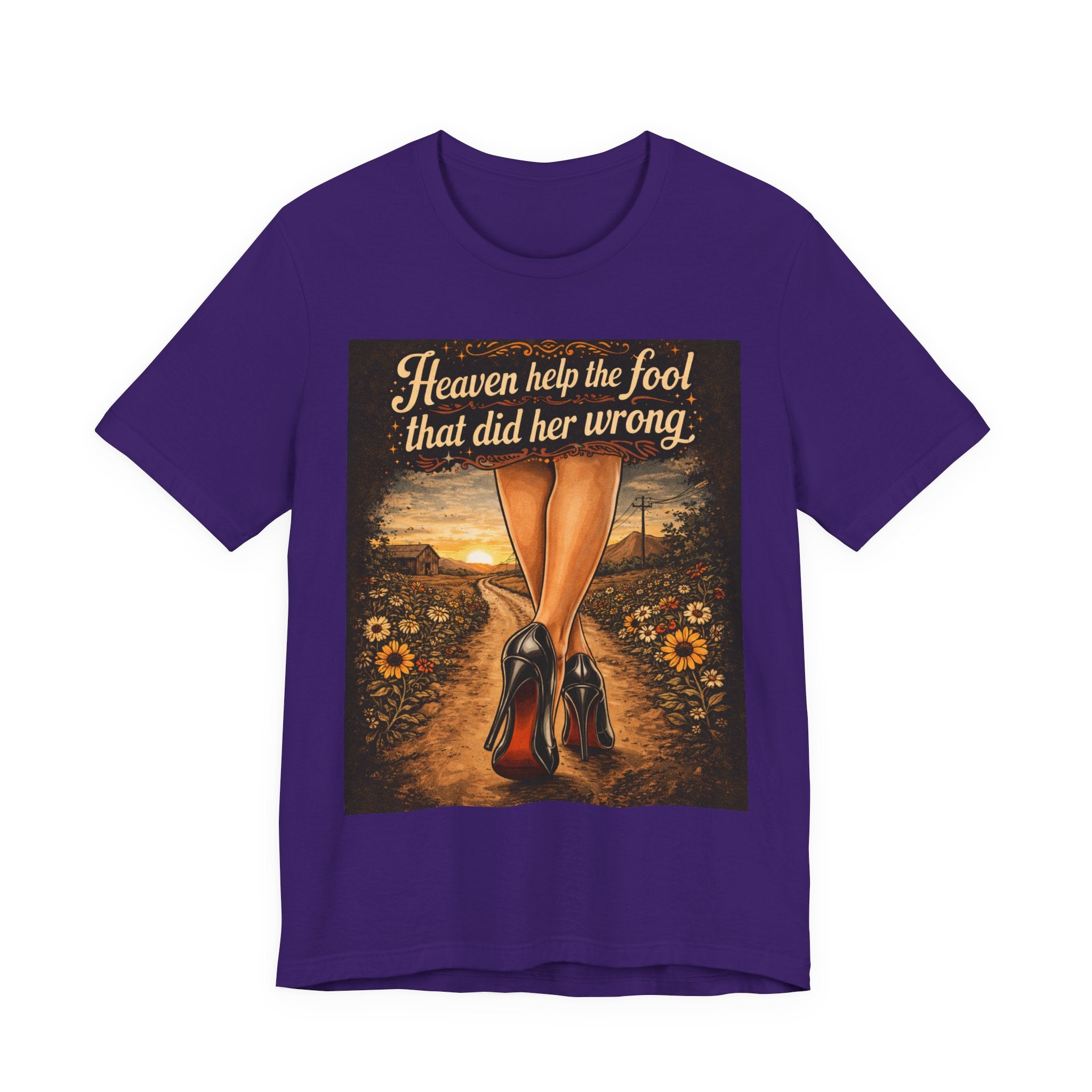 Heaven Help the Fool Graphic Tee — Retro Sunset Pinup Legs Shirt