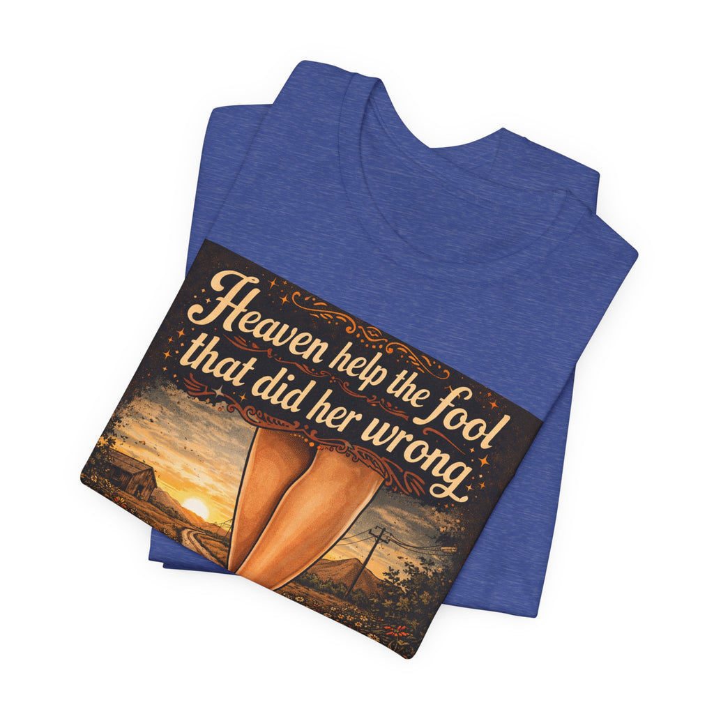 Heaven Help the Fool Graphic Tee — Retro Sunset Pinup Legs Shirt