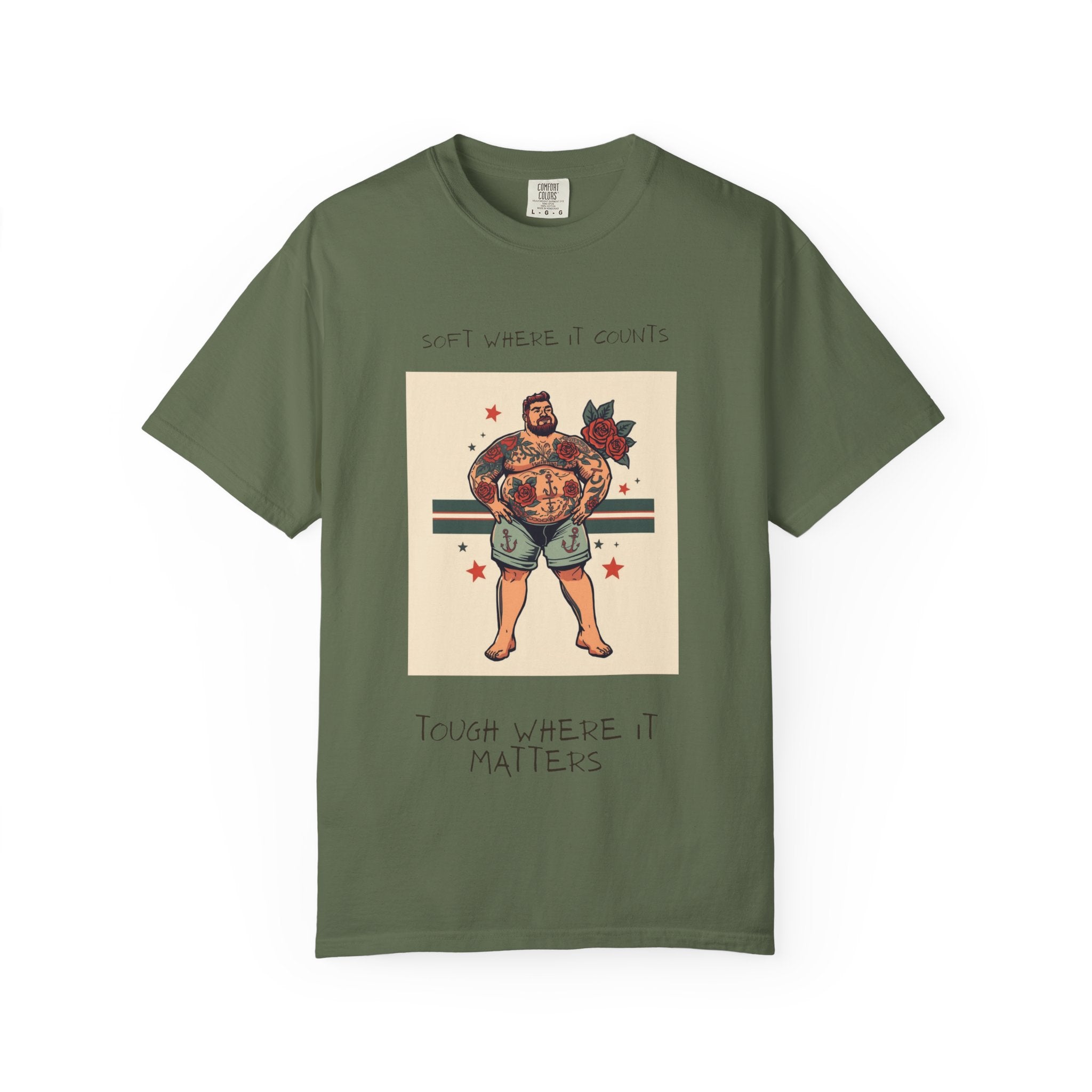 Men's 'Touch Where It Matters' Graphic T-Shirt – Funny Tattooed Strongman Design