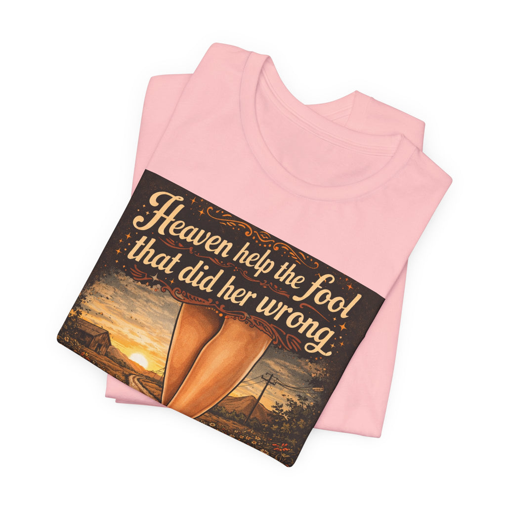 Heaven Help the Fool Graphic Tee — Retro Sunset Pinup Legs Shirt