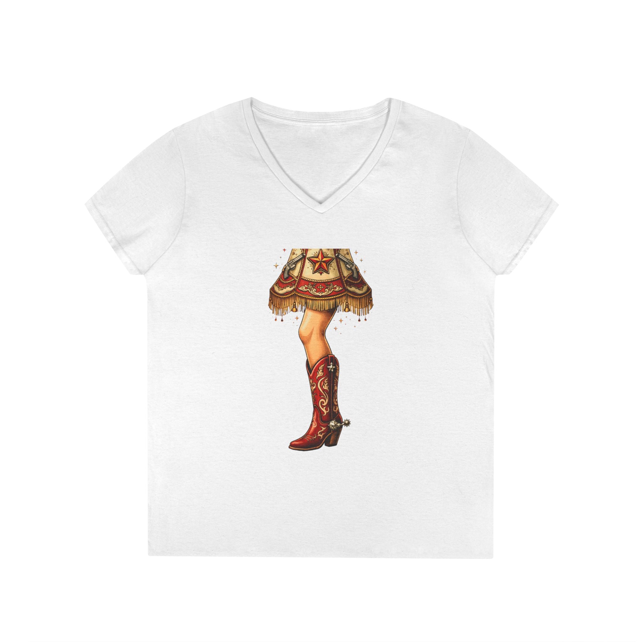 Vintage Cowgirl Boots V-Neck T-Shirt — Retro Western Ladies' Tee