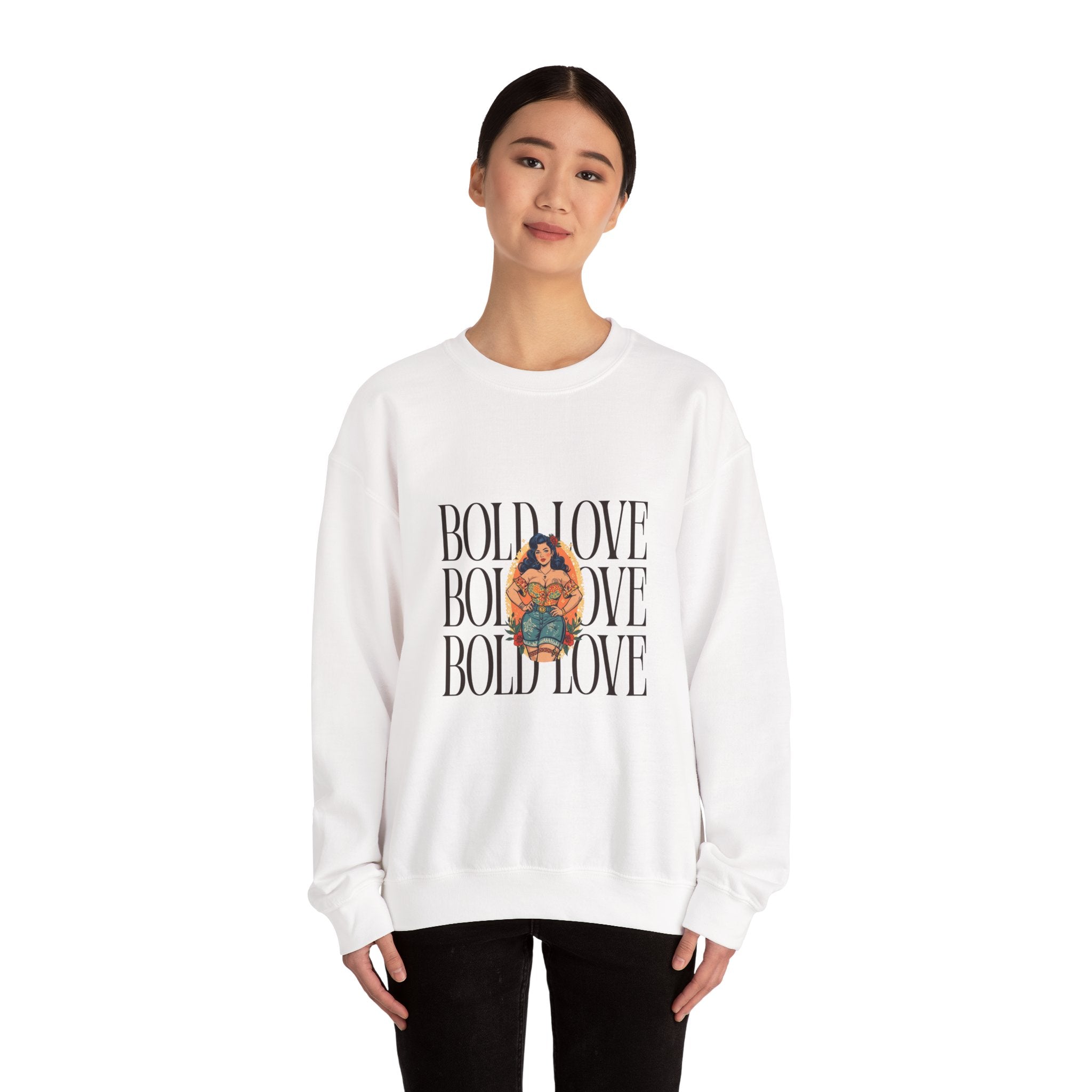 Bold Love Crewneck Sweatshirt — Empowering Curvy Woman Graphic