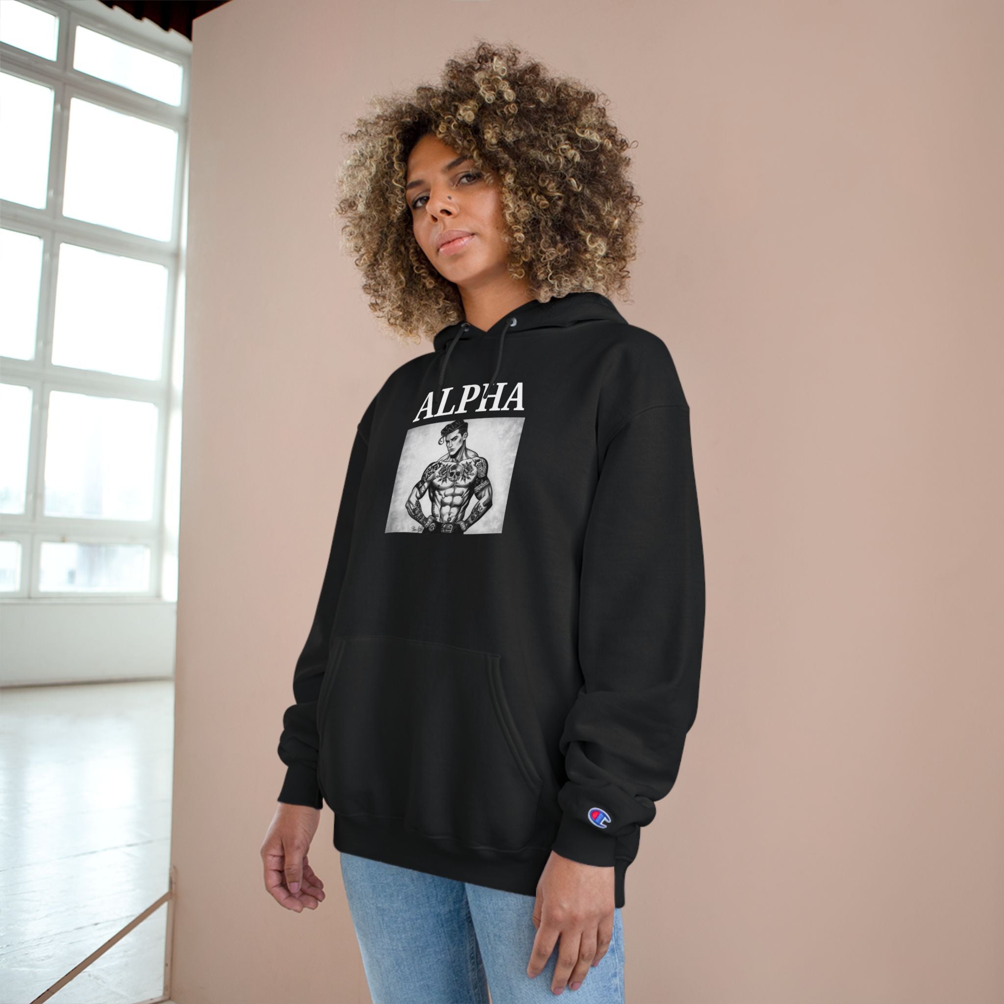 Alpha Champion Hoodie — Vintage Muscle Graphic Pullover