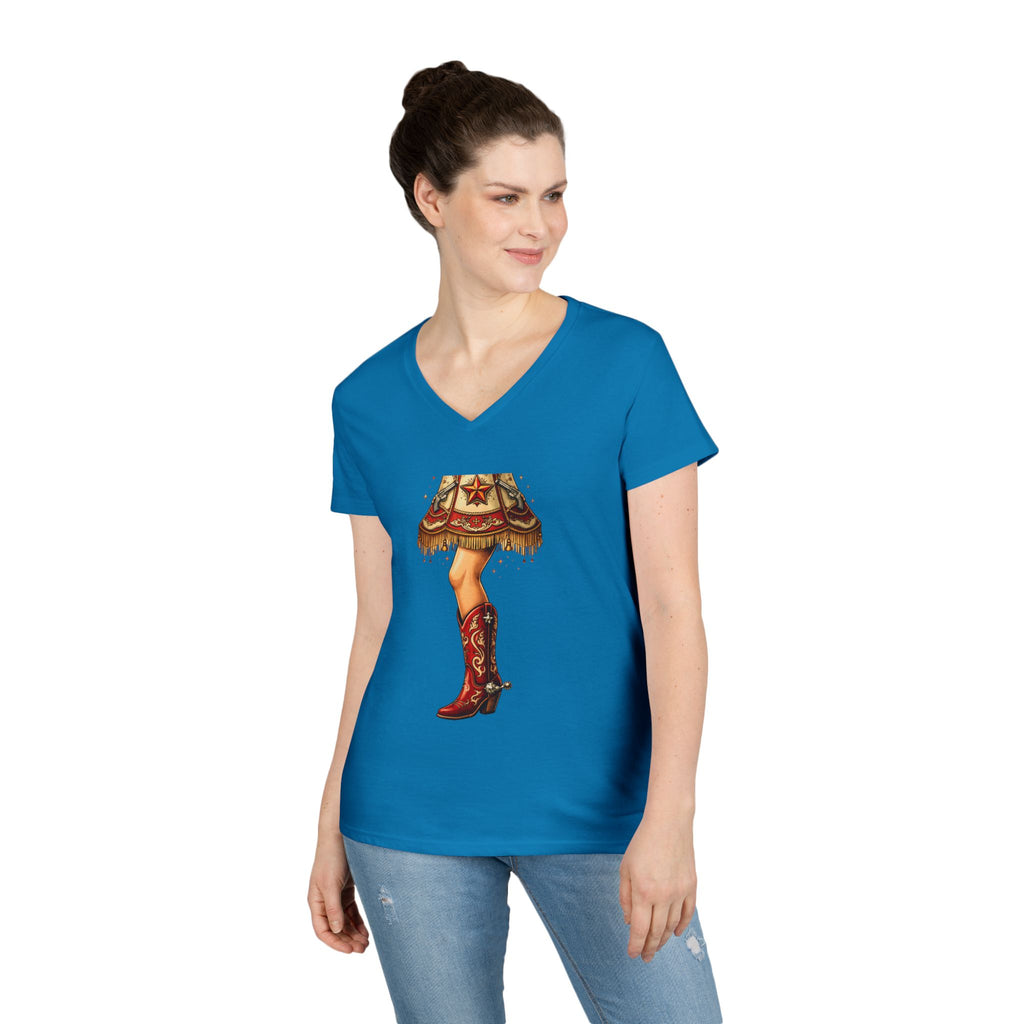 Vintage Cowgirl Boots V-Neck T-Shirt — Retro Western Ladies' Tee
