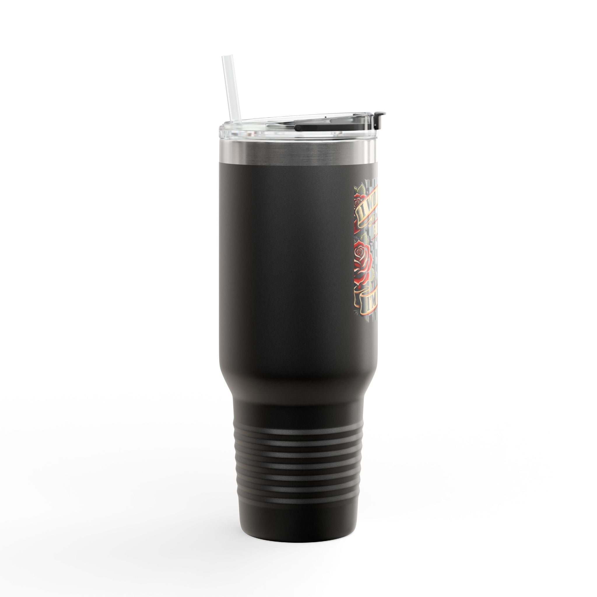 40oz Insulated Travel Mug — "I Will Succeed Because I'm Insane" Tattoo-Style Design
