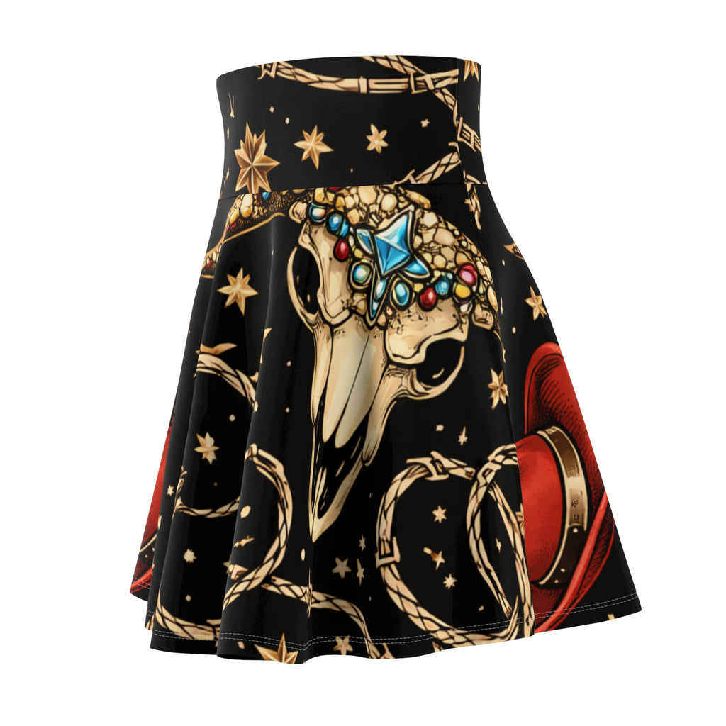 Cow Skull Boho Skater Skirt — Western Heart & Star Pattern