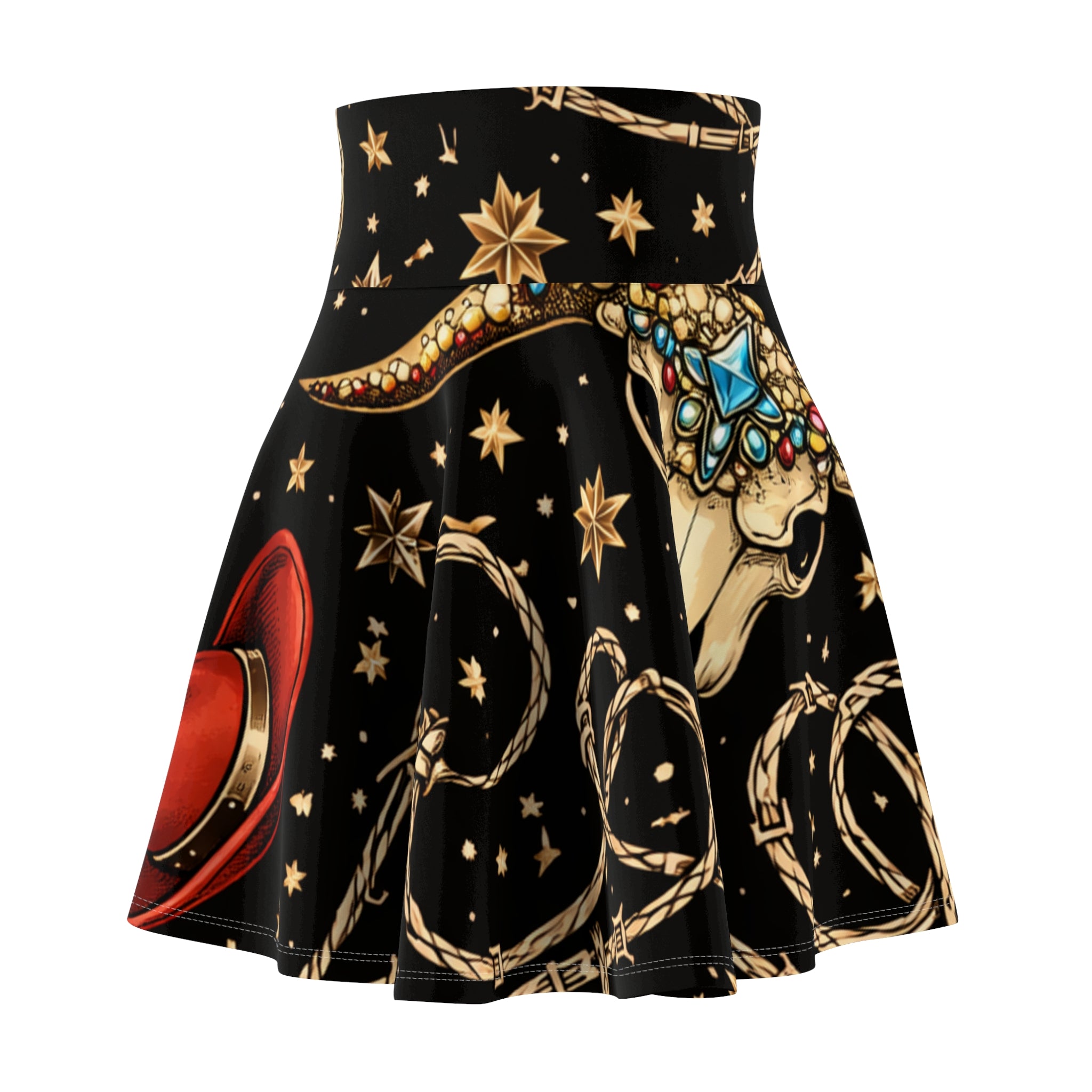 Cow Skull Boho Skater Skirt — Western Heart & Star Pattern