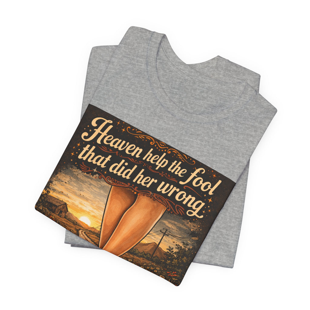 Heaven Help the Fool Graphic Tee — Retro Sunset Pinup Legs Shirt