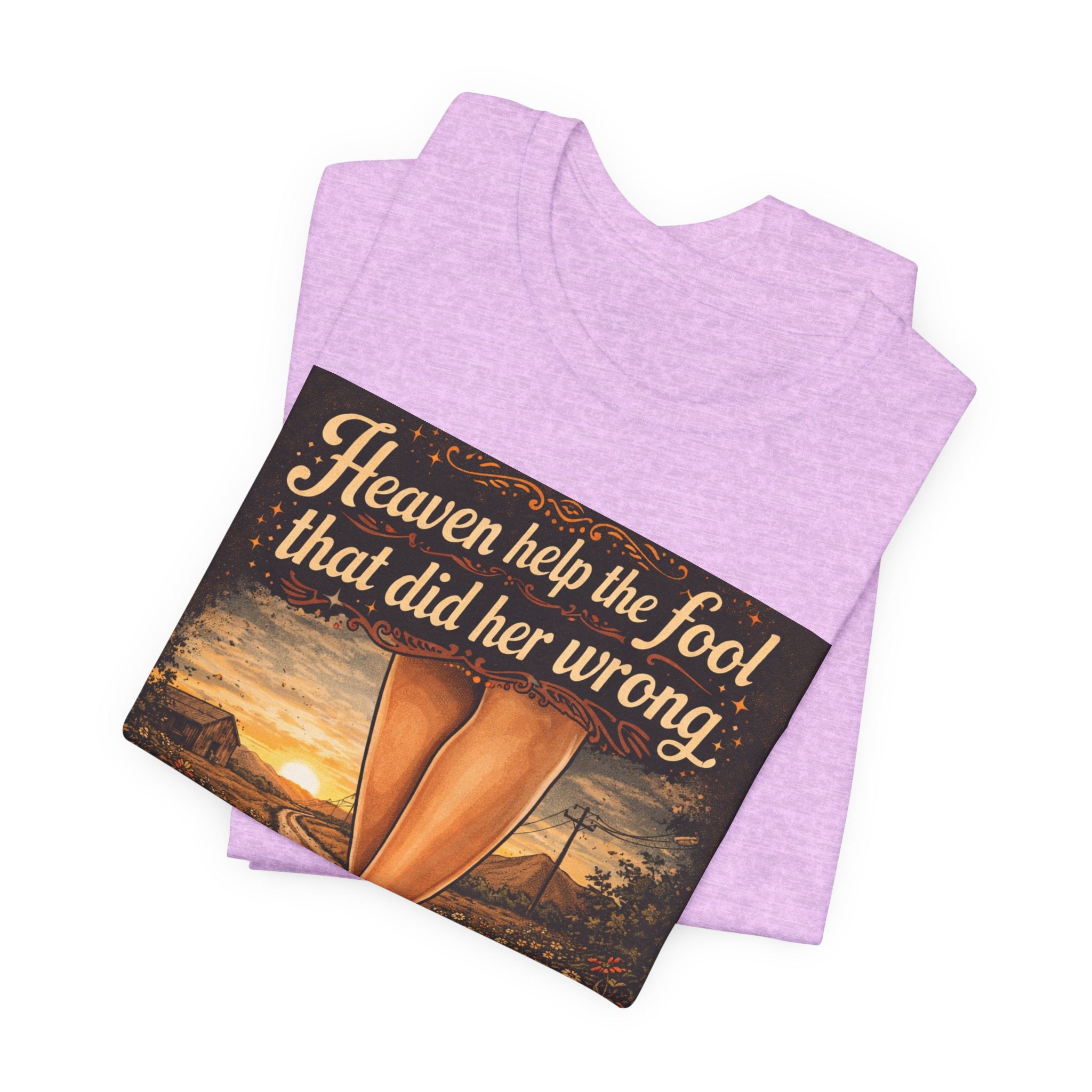 Heaven Help the Fool Graphic Tee — Retro Sunset Pinup Legs Shirt