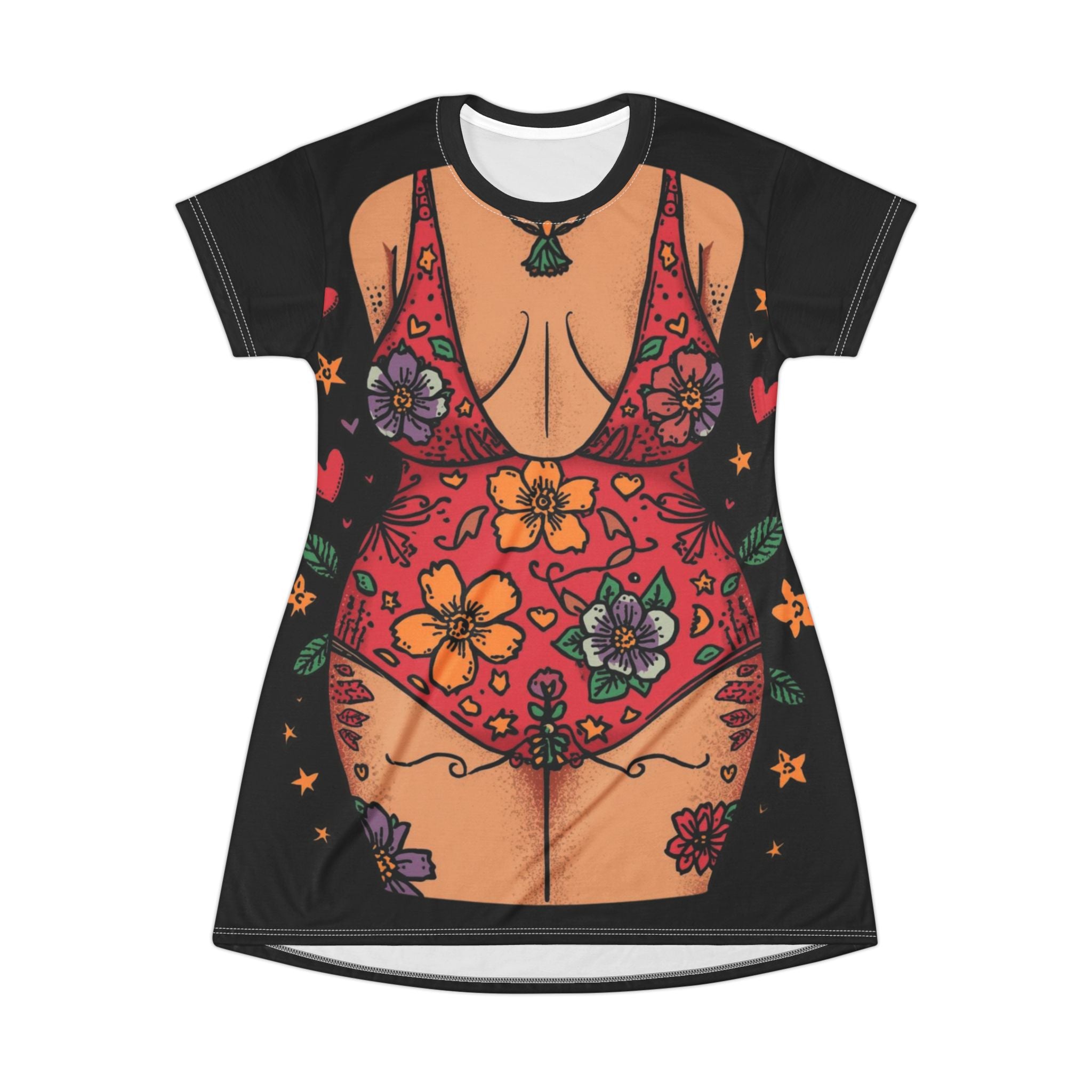 Floral Swimsuit Print T‑Shirt Dress — Boho Bikini Body All-Over Print