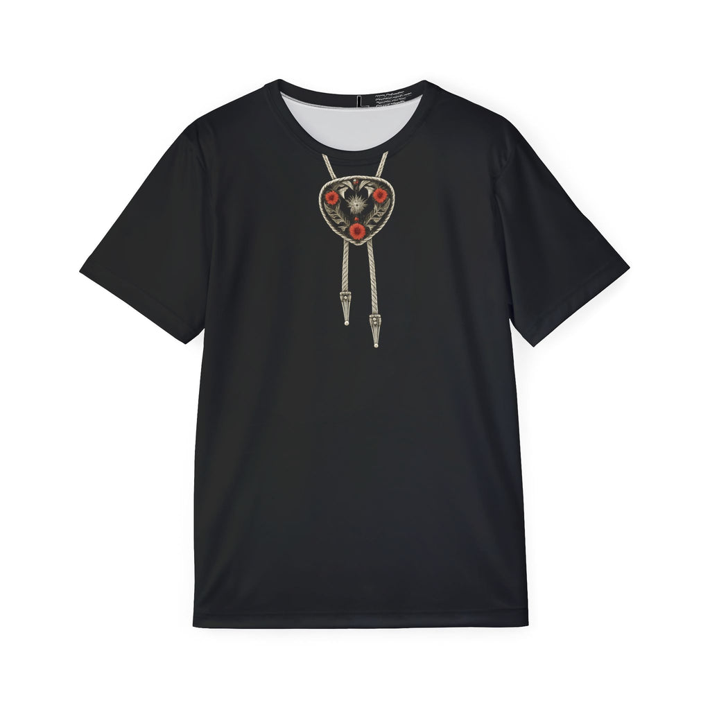 Men's Black Sports Jersey with Bolo Tie Heart Graphic