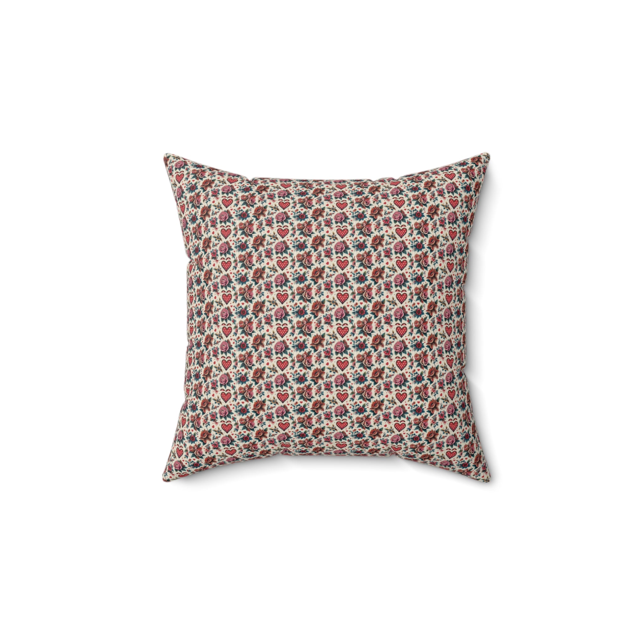 Faux Suede Square Pillow — Vintage Floral Tile Pattern Decorative Throw Pillow