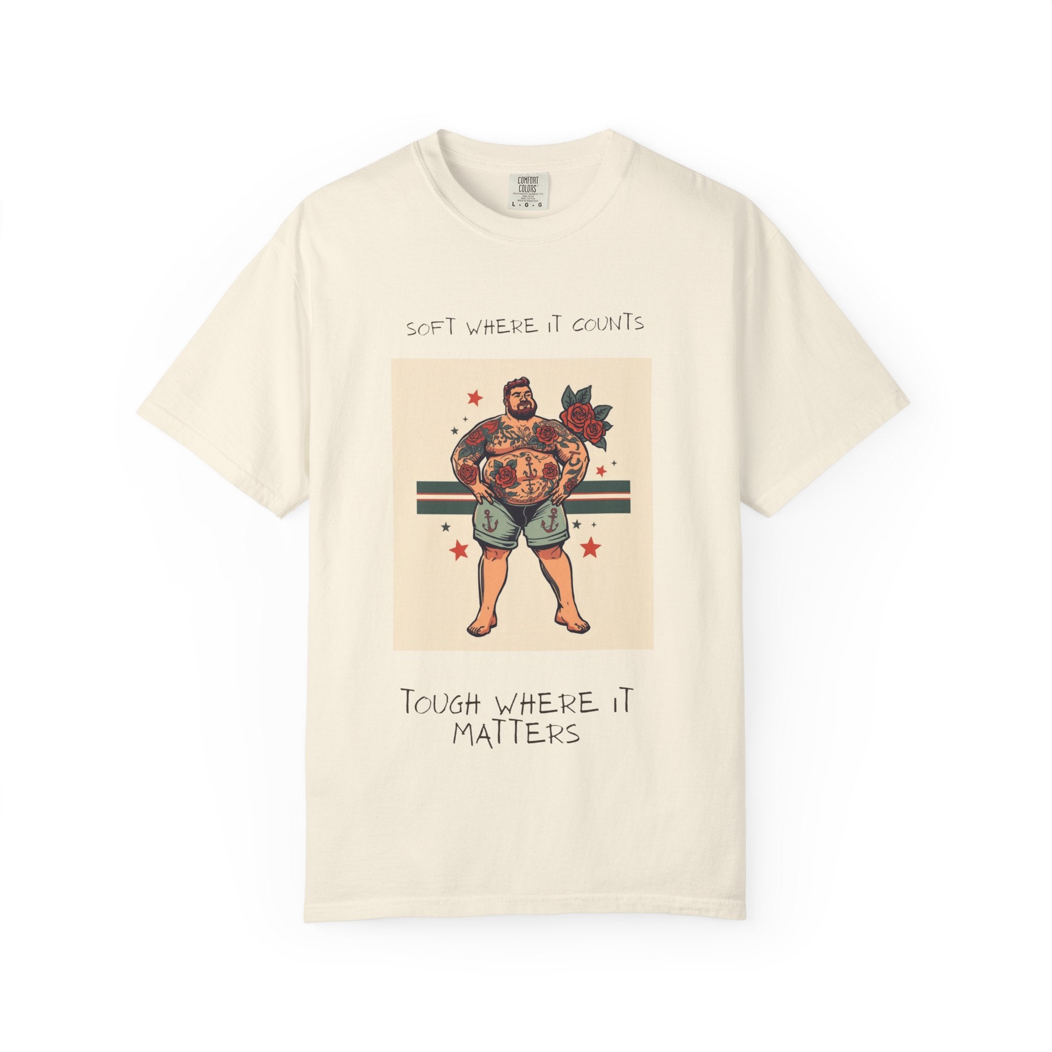Men's 'Touch Where It Matters' Graphic T-Shirt – Funny Tattooed Strongman Design