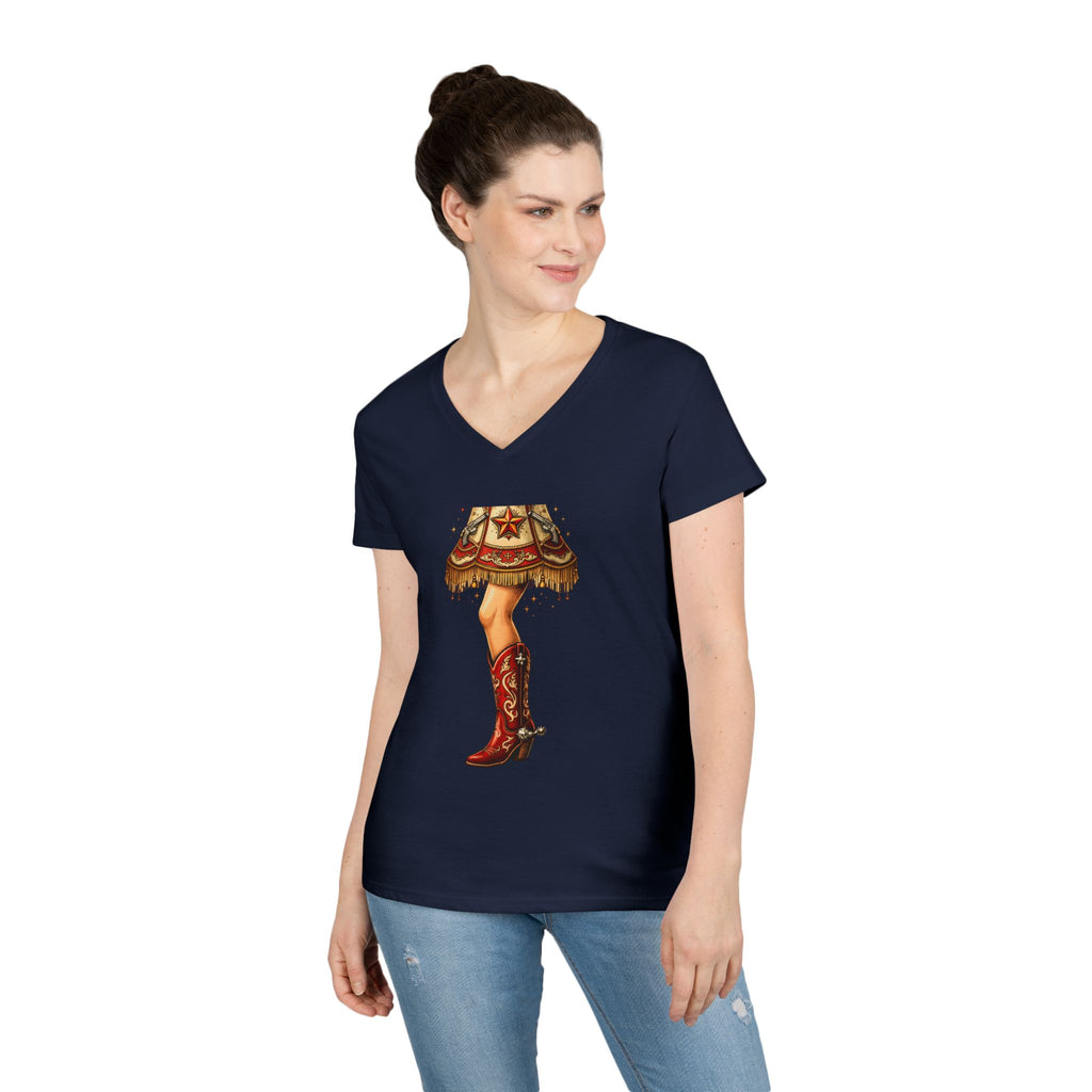Vintage Cowgirl Boots V-Neck T-Shirt — Retro Western Ladies' Tee