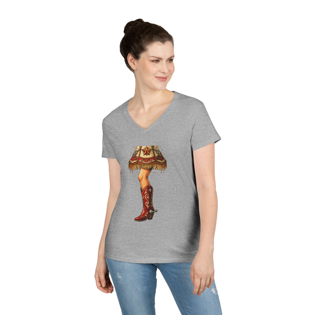 Vintage Cowgirl Boots V-Neck T-Shirt — Retro Western Ladies' Tee